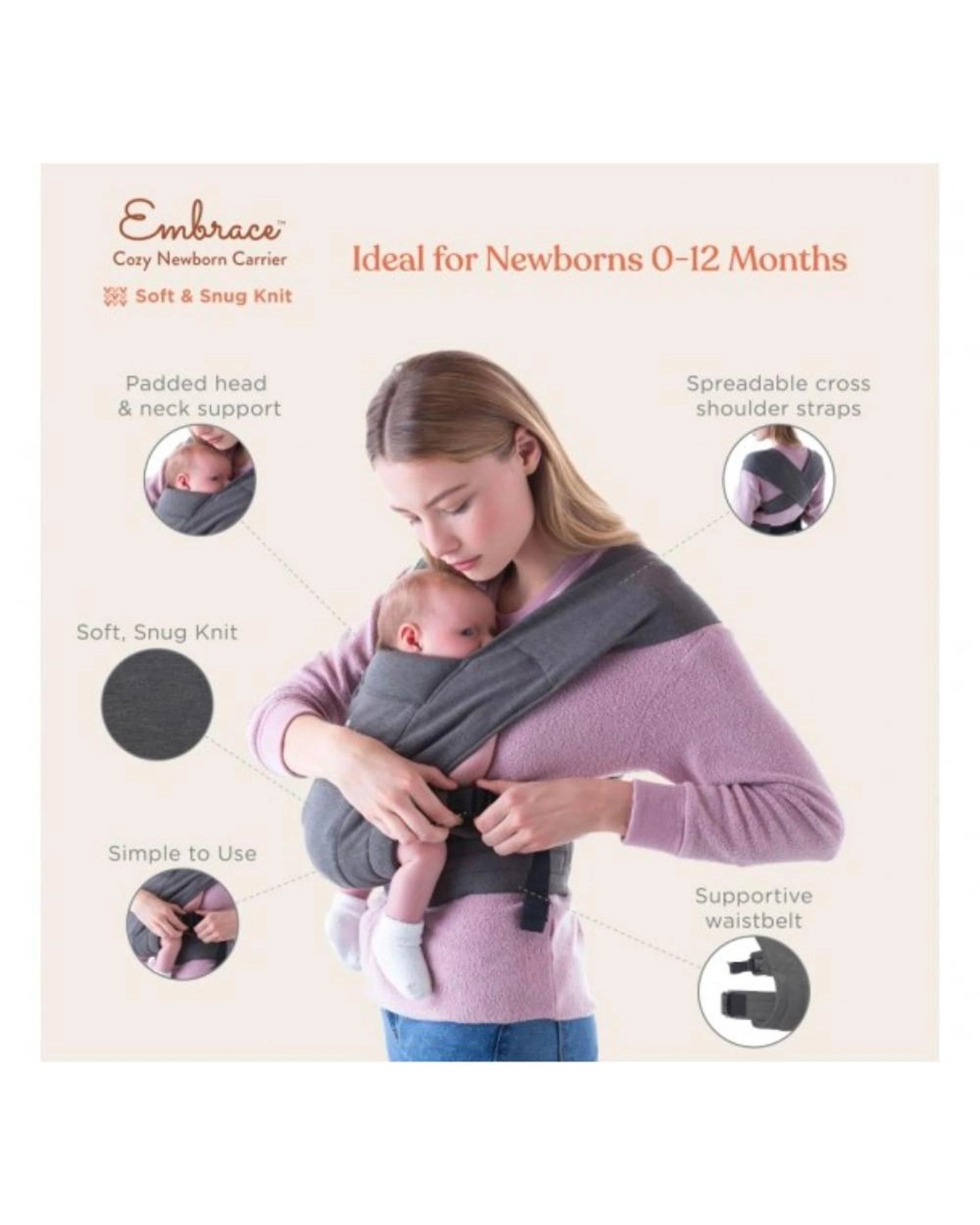 5 Ergobaby Embrace Cozy Newborn Baby Carrier  Heather Grey, 5 of 6