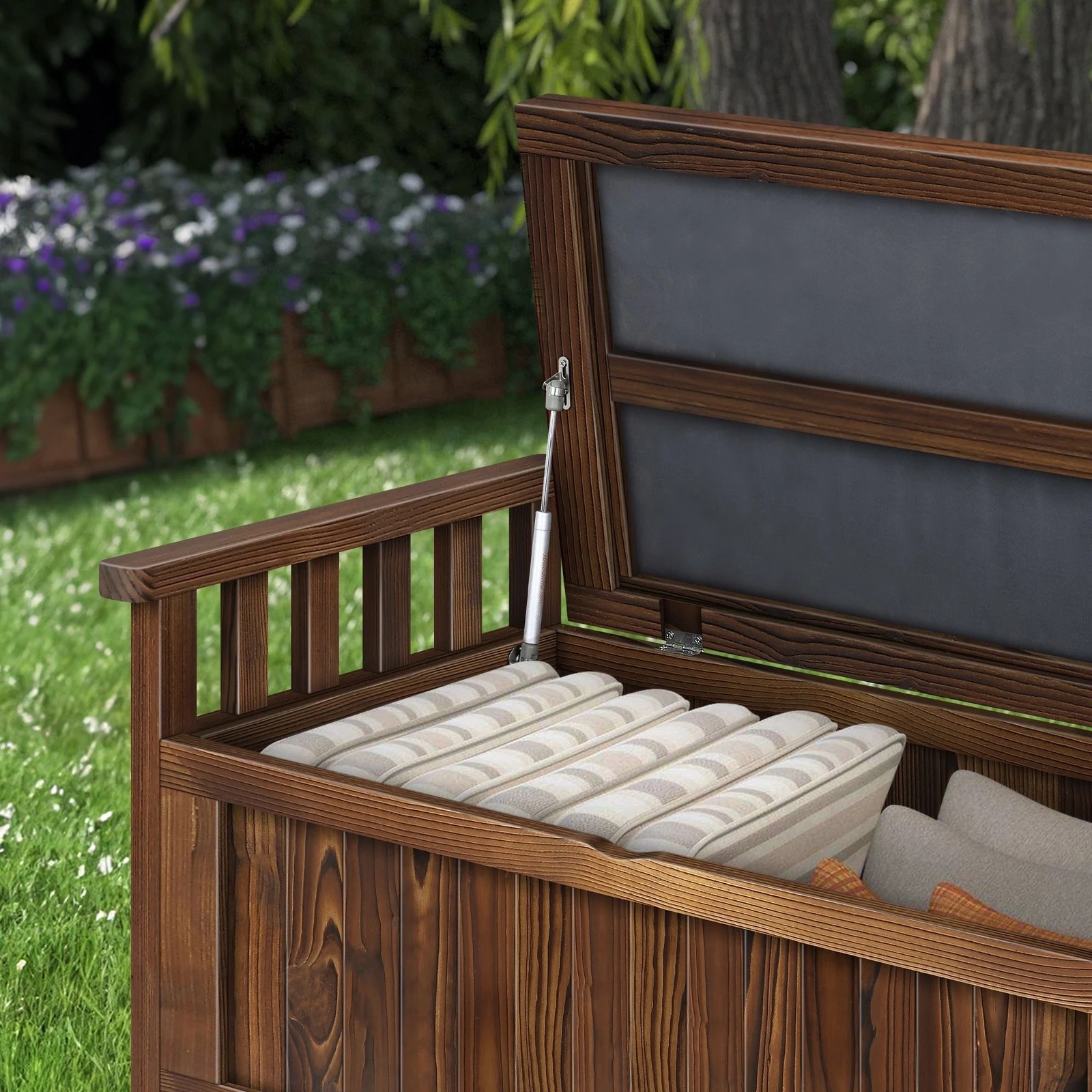 7 Alfordson Outdoor Storage Box Wooden Garden Bench Chest Tool Sheds L - Charcoal, 7 of 9