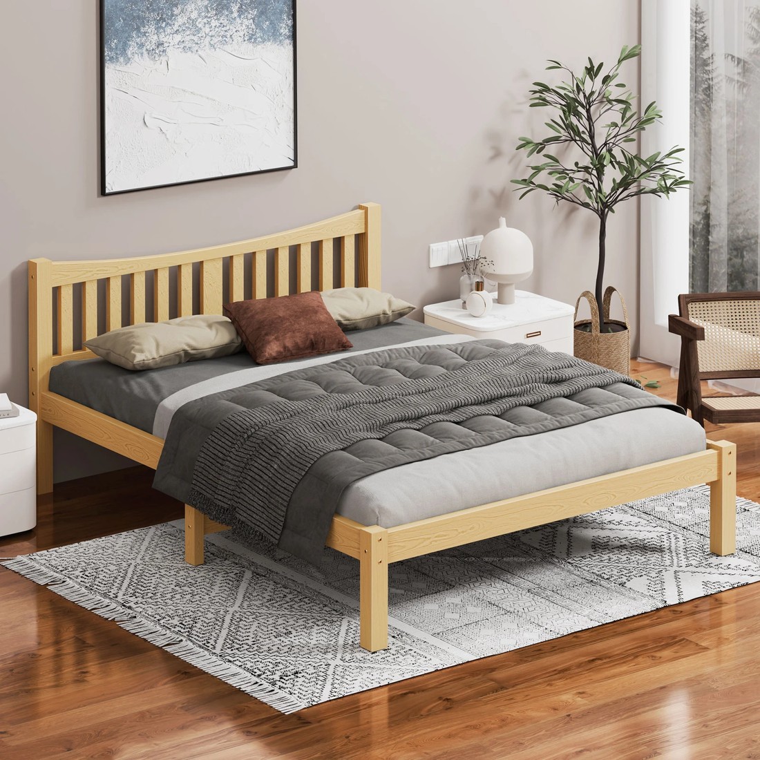 2 Alfordson Bed Frame Wooden King Size Solid Pine Timber Base Cambrie - Natural, 2 of 10