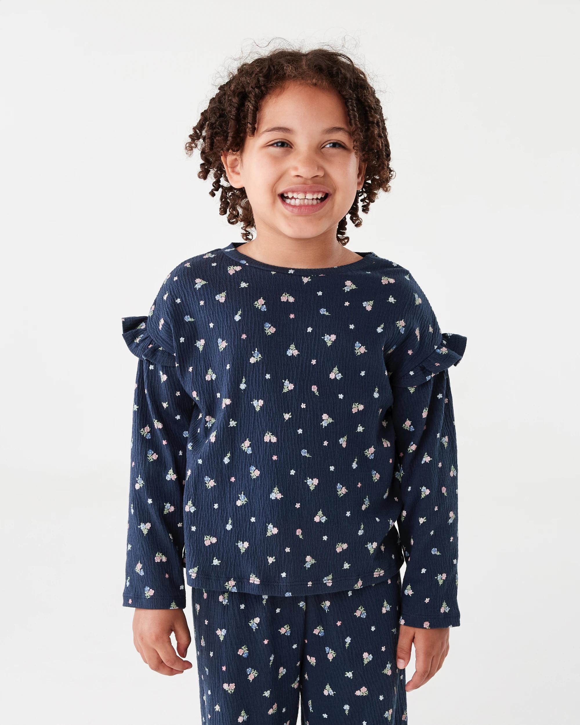 1 Long Sleeve Texture T-shirt Nvy Floral, 1 of 6