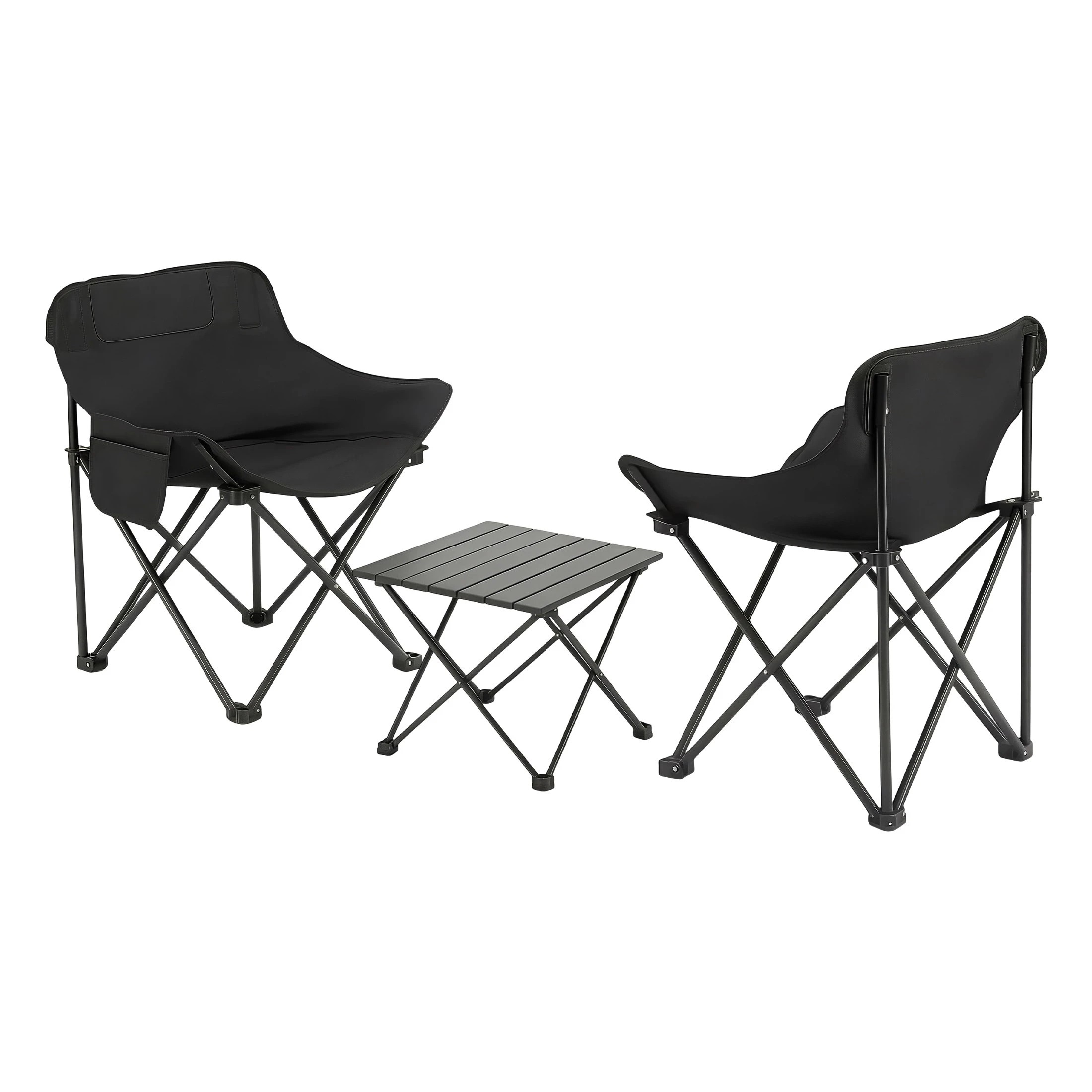 1 Weisshorn 3pc Camping Table Chair Set Outdoor Folding Aluminium Portable Picnic - Black, 1 of 4