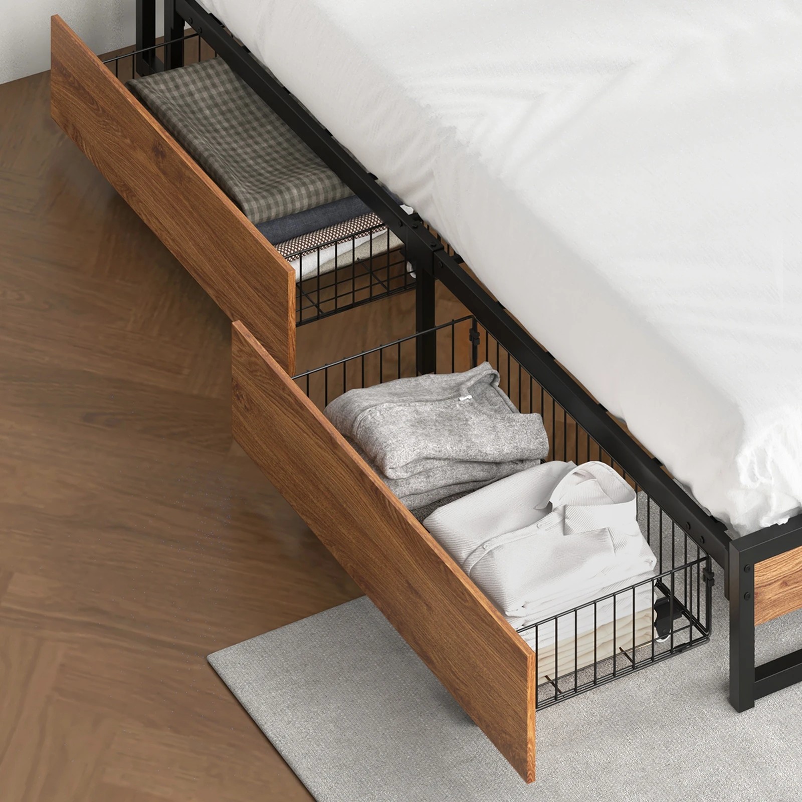 3 Oikiture 4x Bed Frame Storage Drawers With Wheels Metal
 - Black, 3 of 9