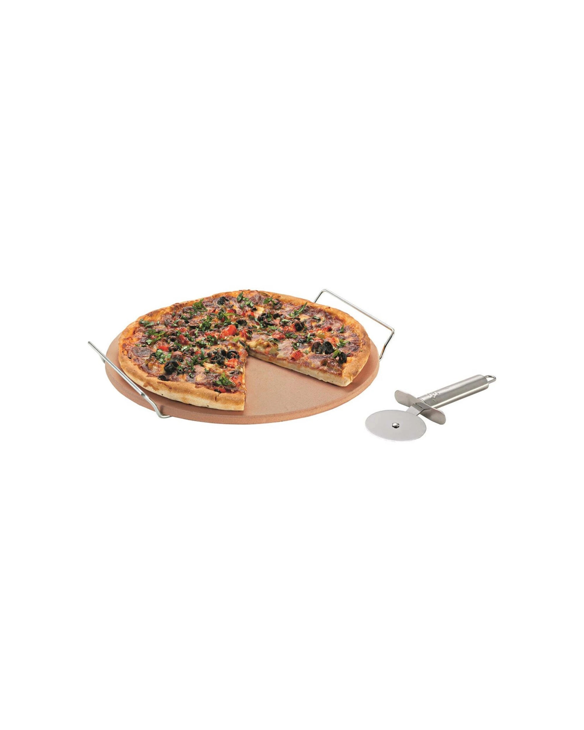 2 Avanti Round 33cm Porous Pizza Stone With Wire Rack And Pizza Cutter Set, 2 of 3