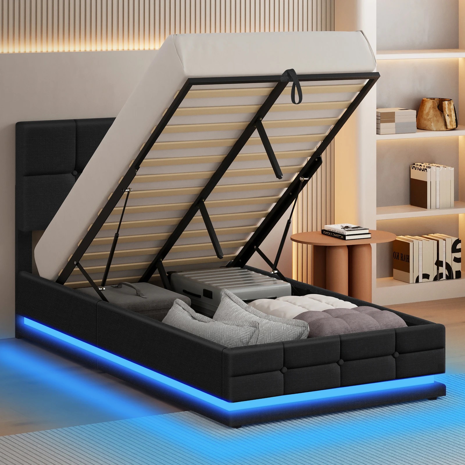 4 Alfordson Bed Frame King Single Platform RGB LED Gas Lift Base Storage - Charcoal, 4 of 10