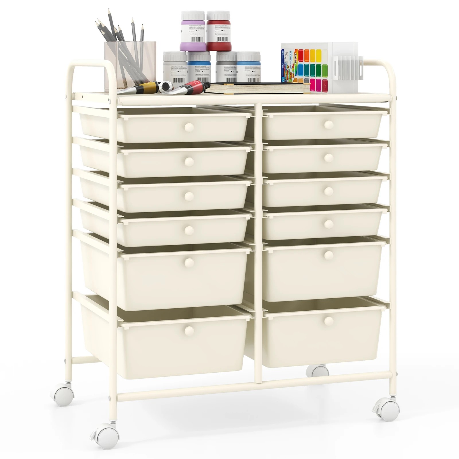 4 Costway 12 Drawers Rolling Storage Trolley Cart Filing Organizer - White, 4 of 4