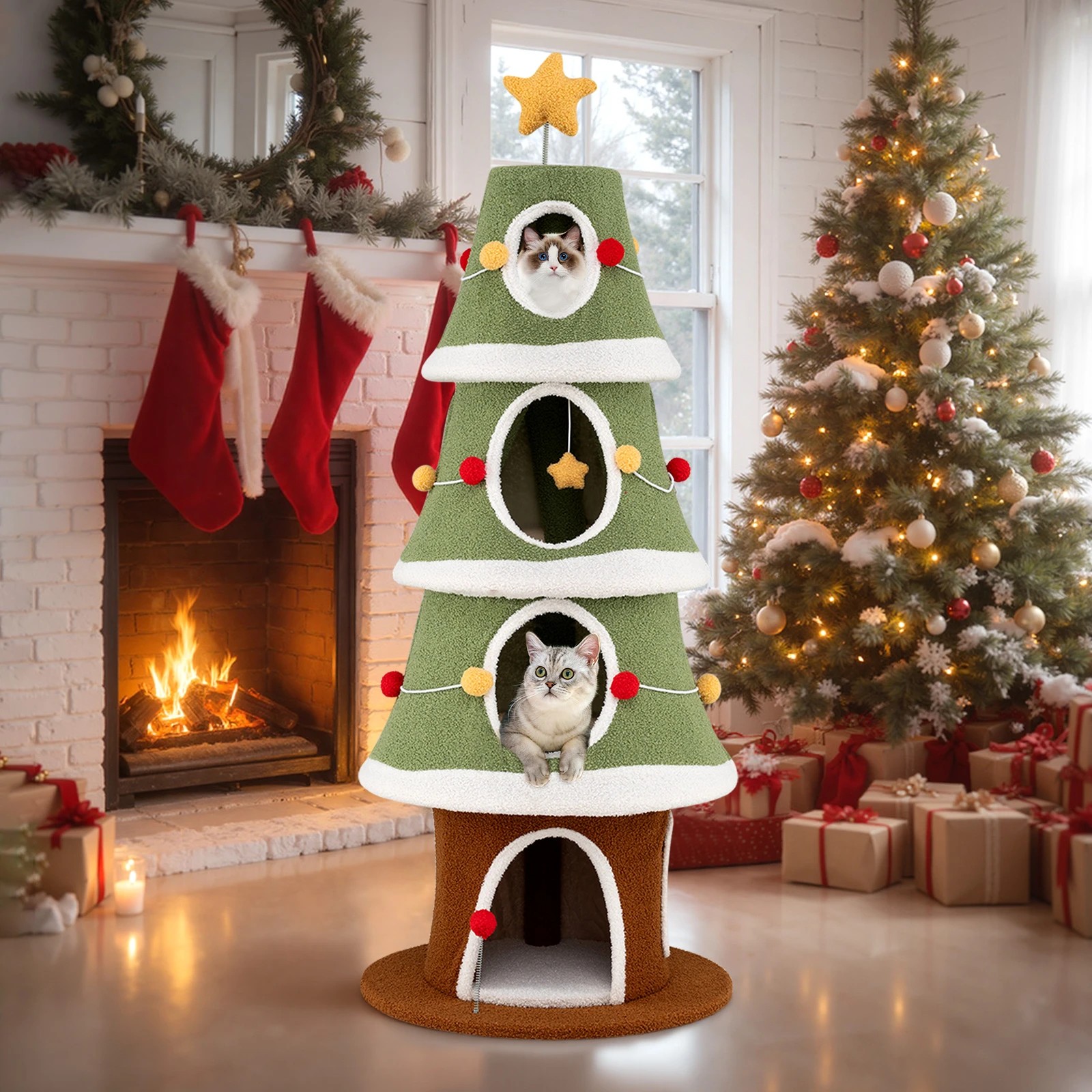 4 Costway  154cm Christmas Cat Tree w/4 Condos Pet Climbing Furniture, 4 of 6
