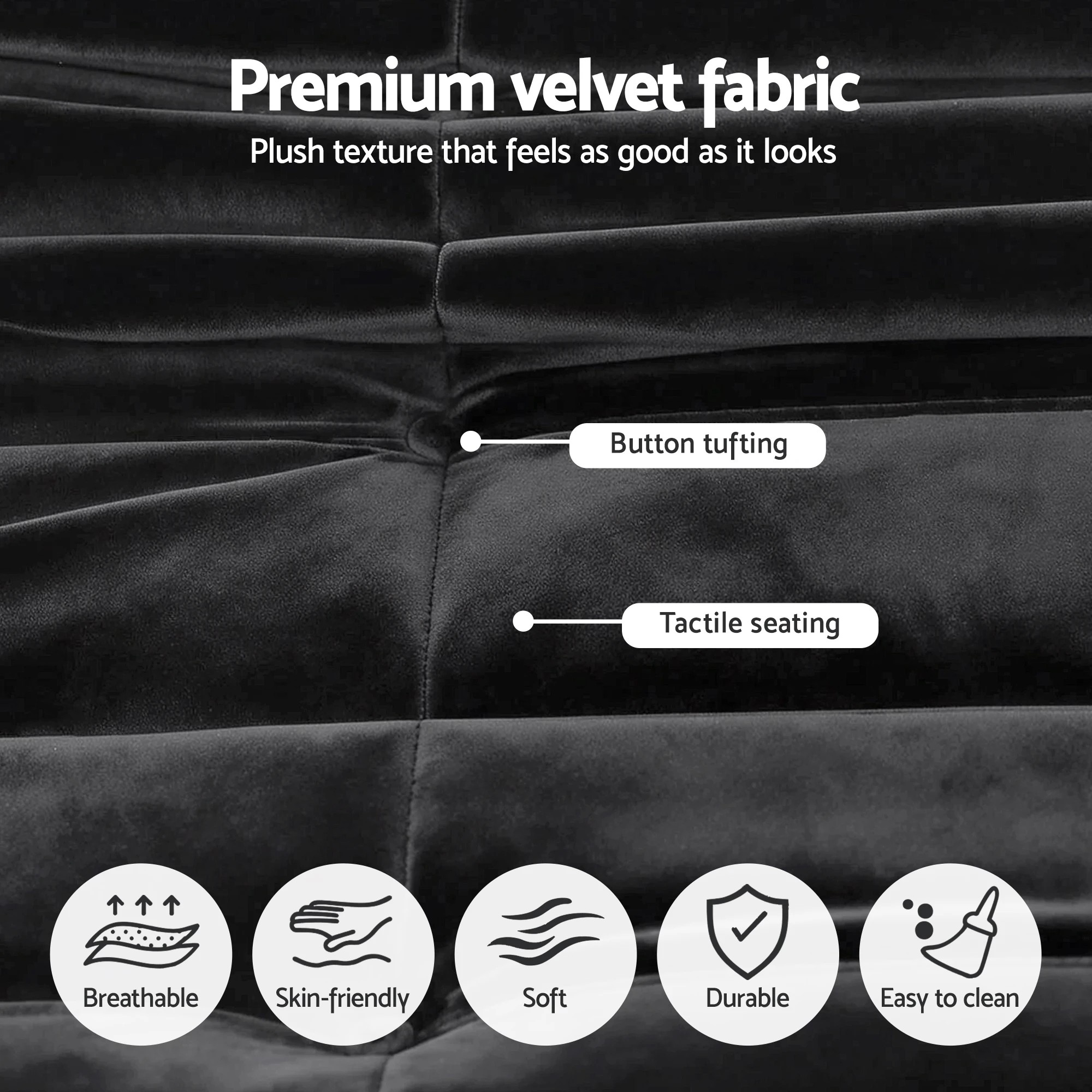 5 Artiss Lazy Sofa 2 Seaters Accent Caterpillar Chair Floor Couch Armless - Black, 5 of 7