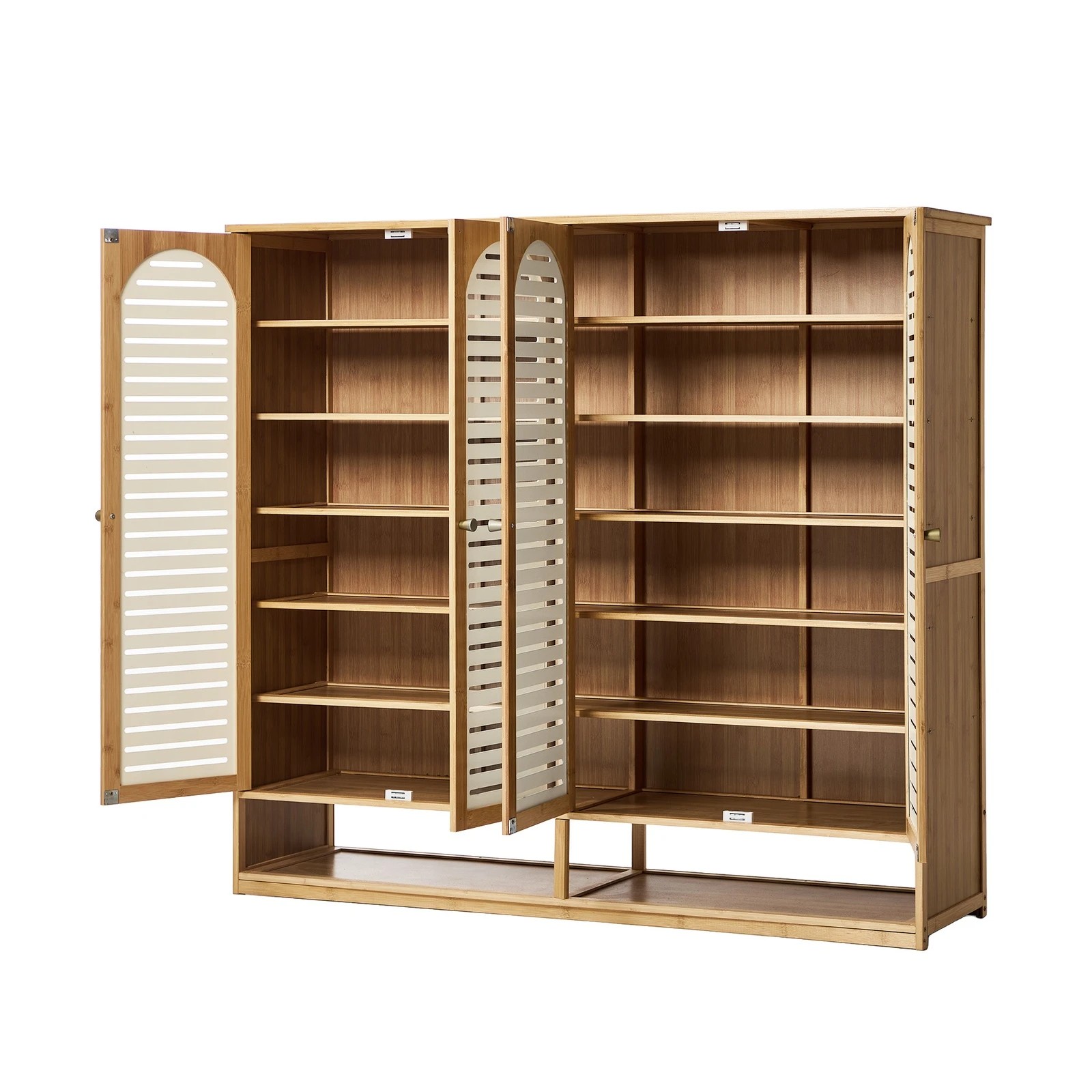 4 Oikiture Shoe Storage Cabinet 4 Doors Bamboo Shoe Organiser Shelf - Beige, 4 of 8