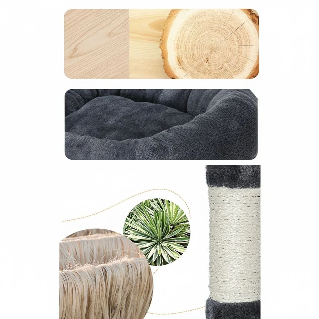 3 i.Pet Cat Tree 144cm Tower Scratching Post Scratcher Wood Condo Toys House Bed - Grey, 3 of 5