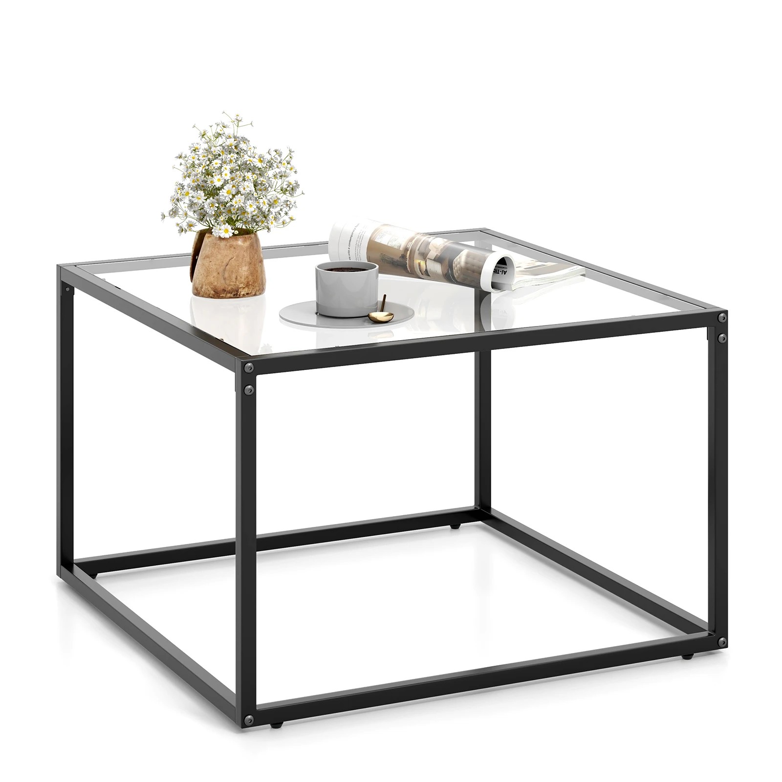 5 Costway 2-Tier Coffee Table Square Side Table Glass Tabletop - Clear, 5 of 5