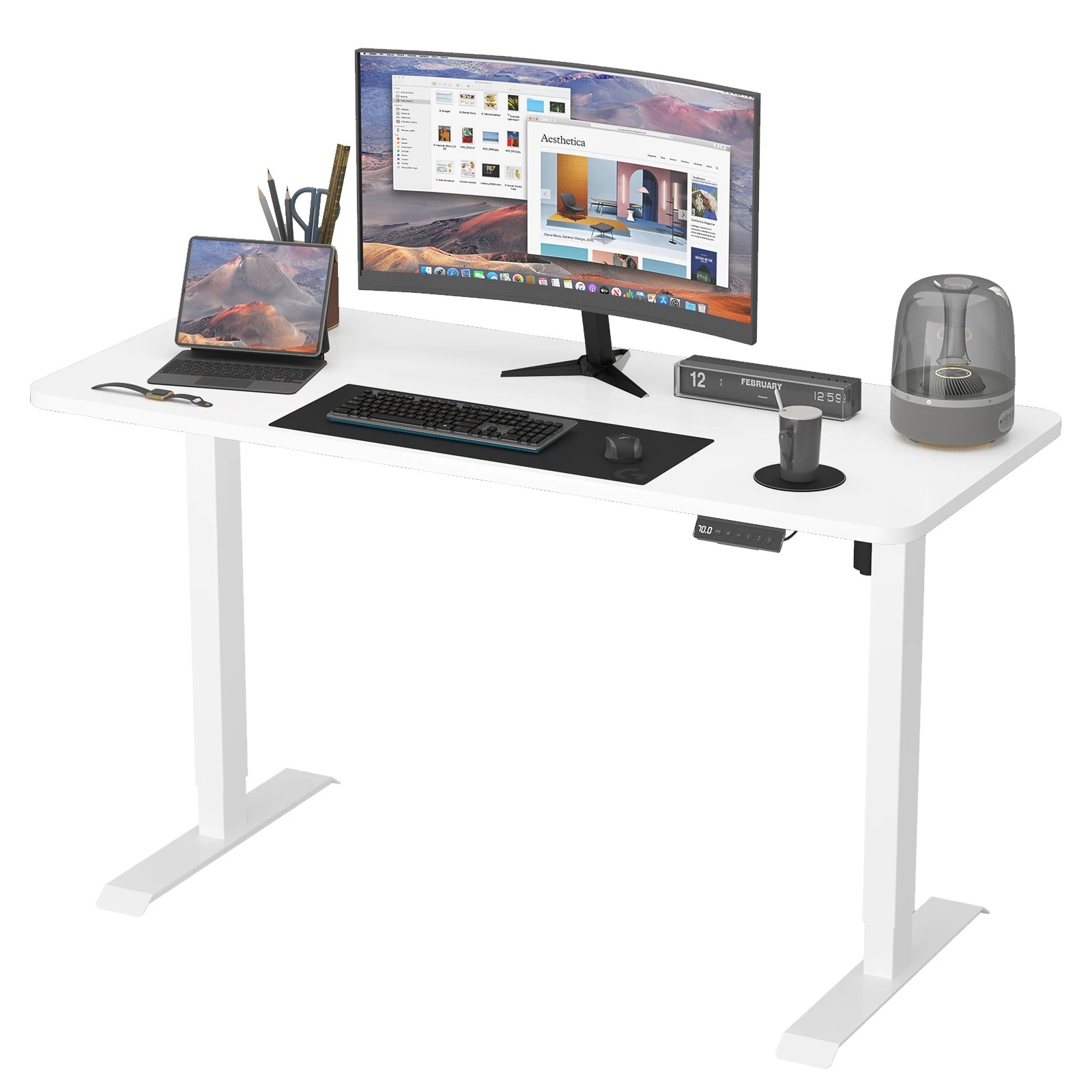 1 Advwin Standing Desk Height Adjustable Electric Sit Stand Desks 140cm - White, 1 of 4