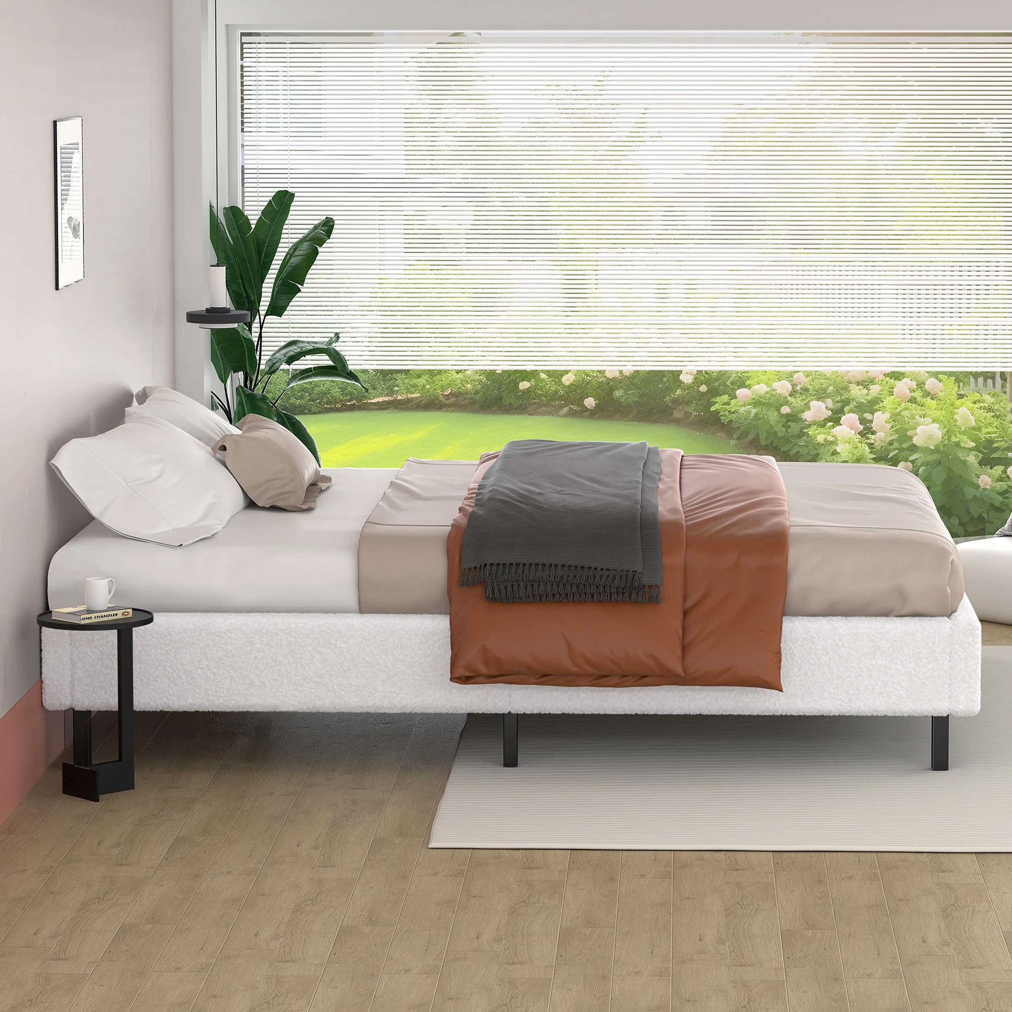 5 Alfordson Bed Frame Double Size Mattress Base Foundation Boucle Basel - White, 5 of 10