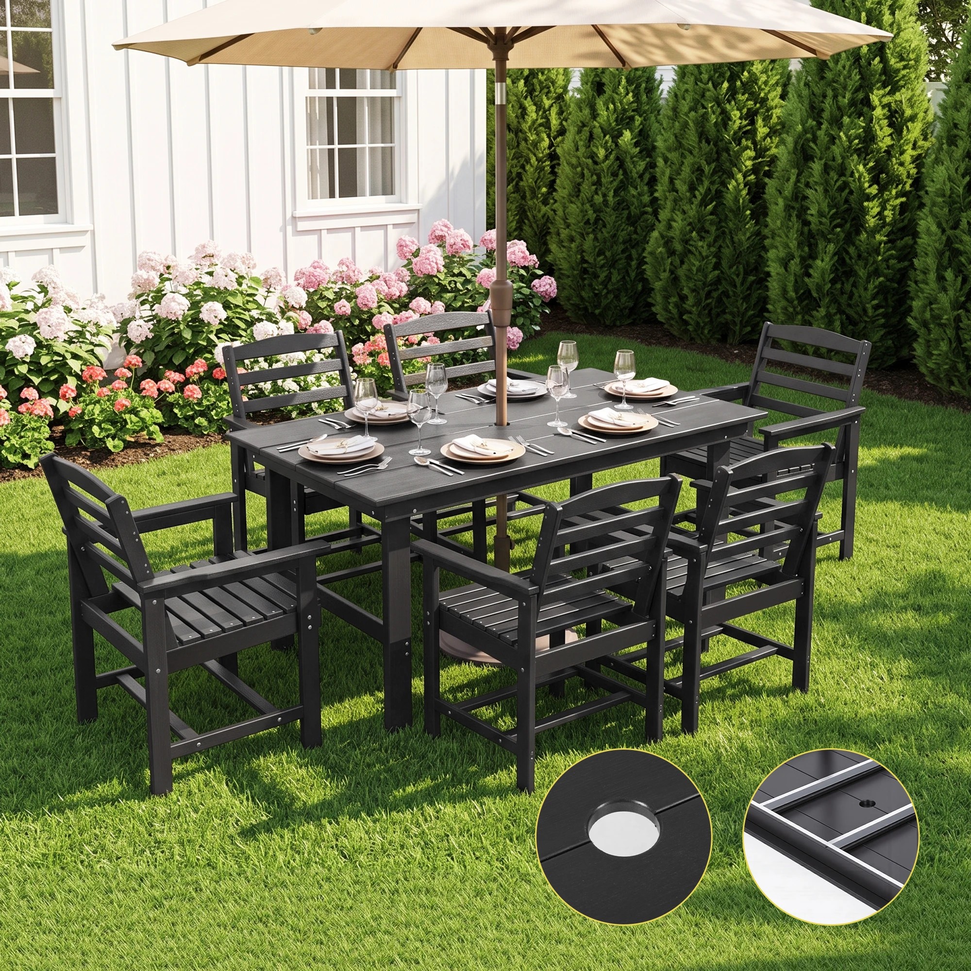7 Gardeon 7 Piece Outdoor Dining Set Patio HDPE Table and Chairs Garden Furniture - Black, 7 of 10