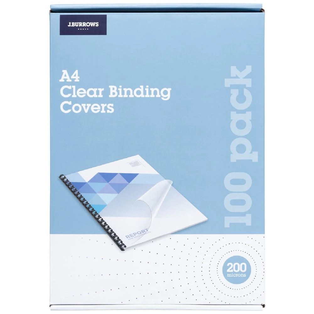 1 J.Burrows A4 Back Binding Covers 200 Micron Clear 100 Pack, 1 of 3