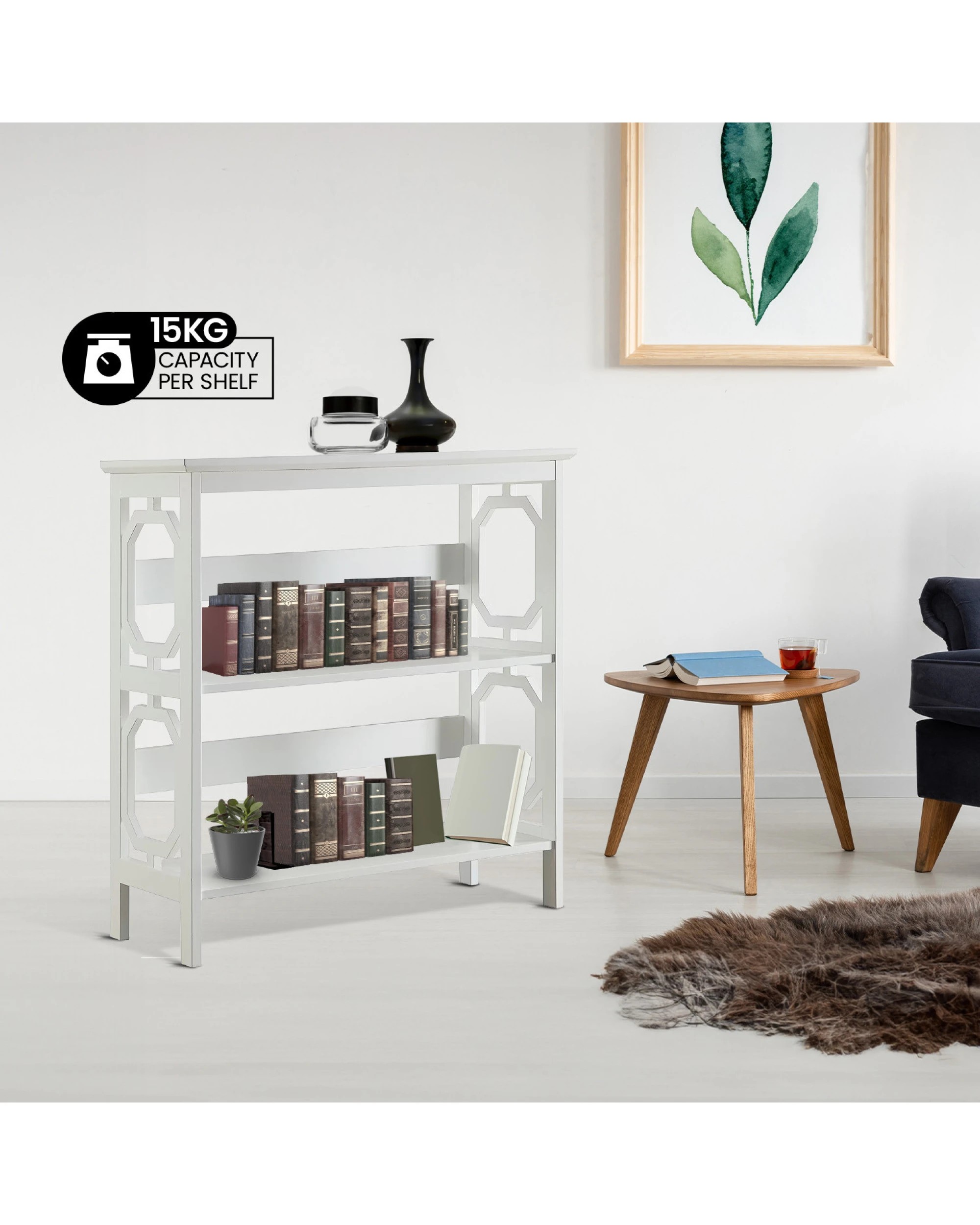 9 Sarantino Laurel 3-tier Bookshelf Display Rack In White, 9 of 10