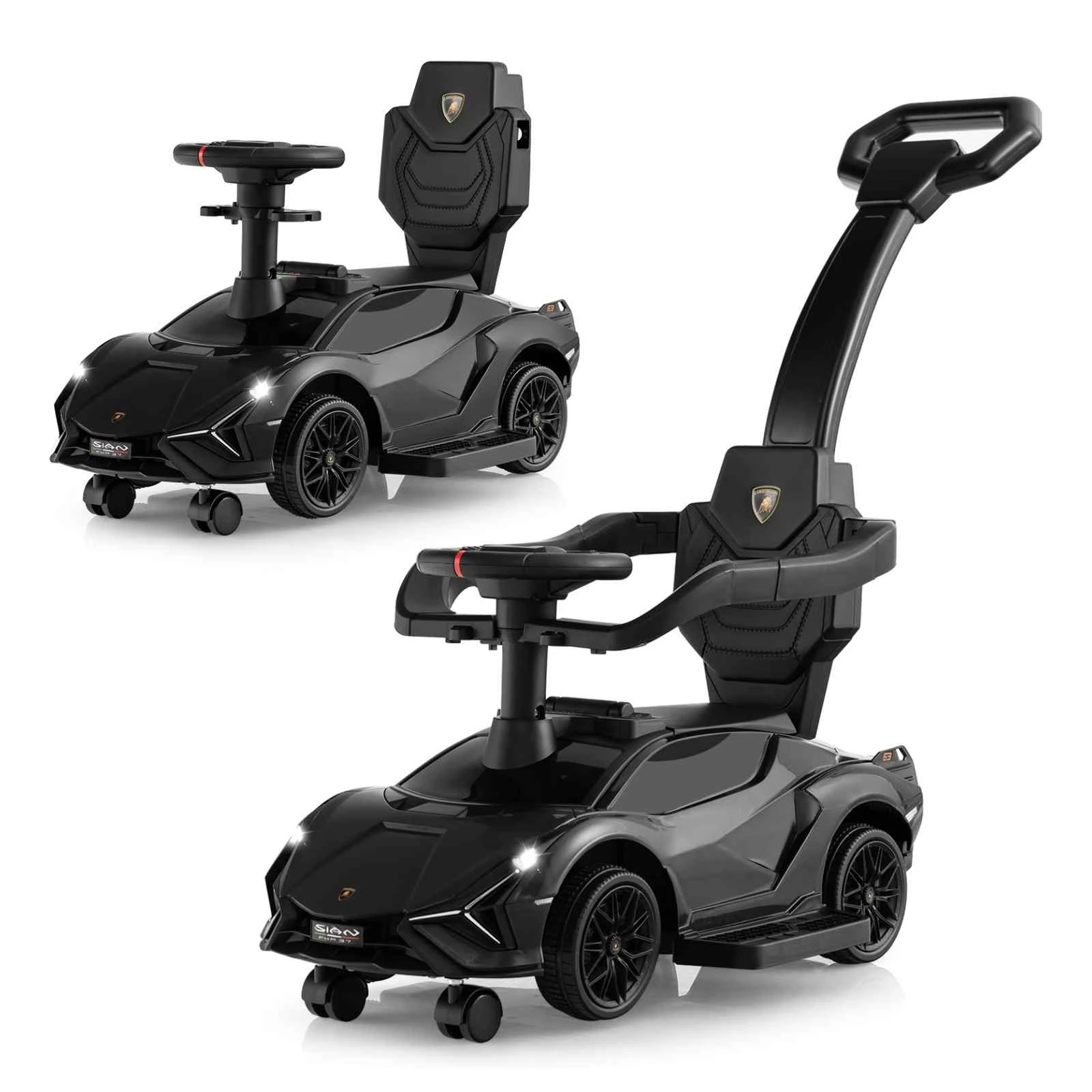 1 Costway 3in1 Ride On Push Car Kid Licensed Lamborghini Sliding Car - Black, 1 of 2