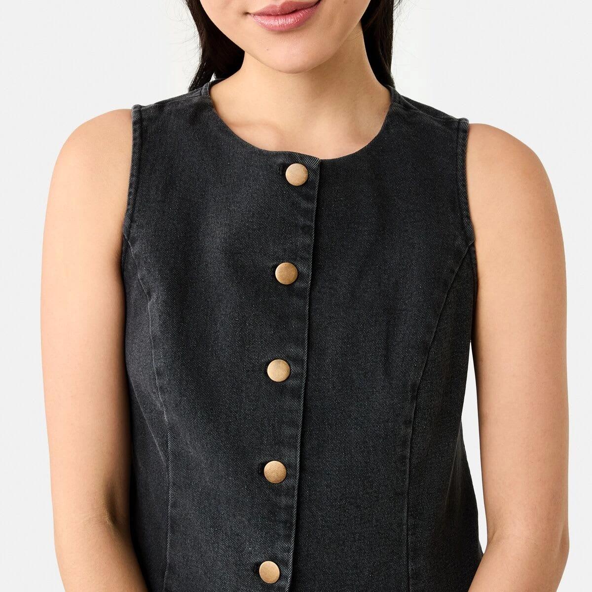 6 Sleeveless Boat Neck Denim Mini Dress BLACK WASH, 6 of 8