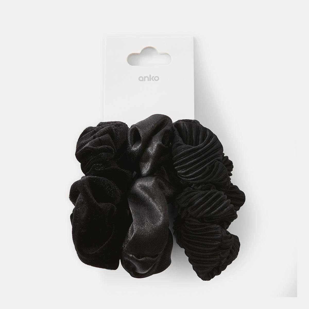 5 3 Pack Textured Hair Scrunchies - Black Black, 5 of 5