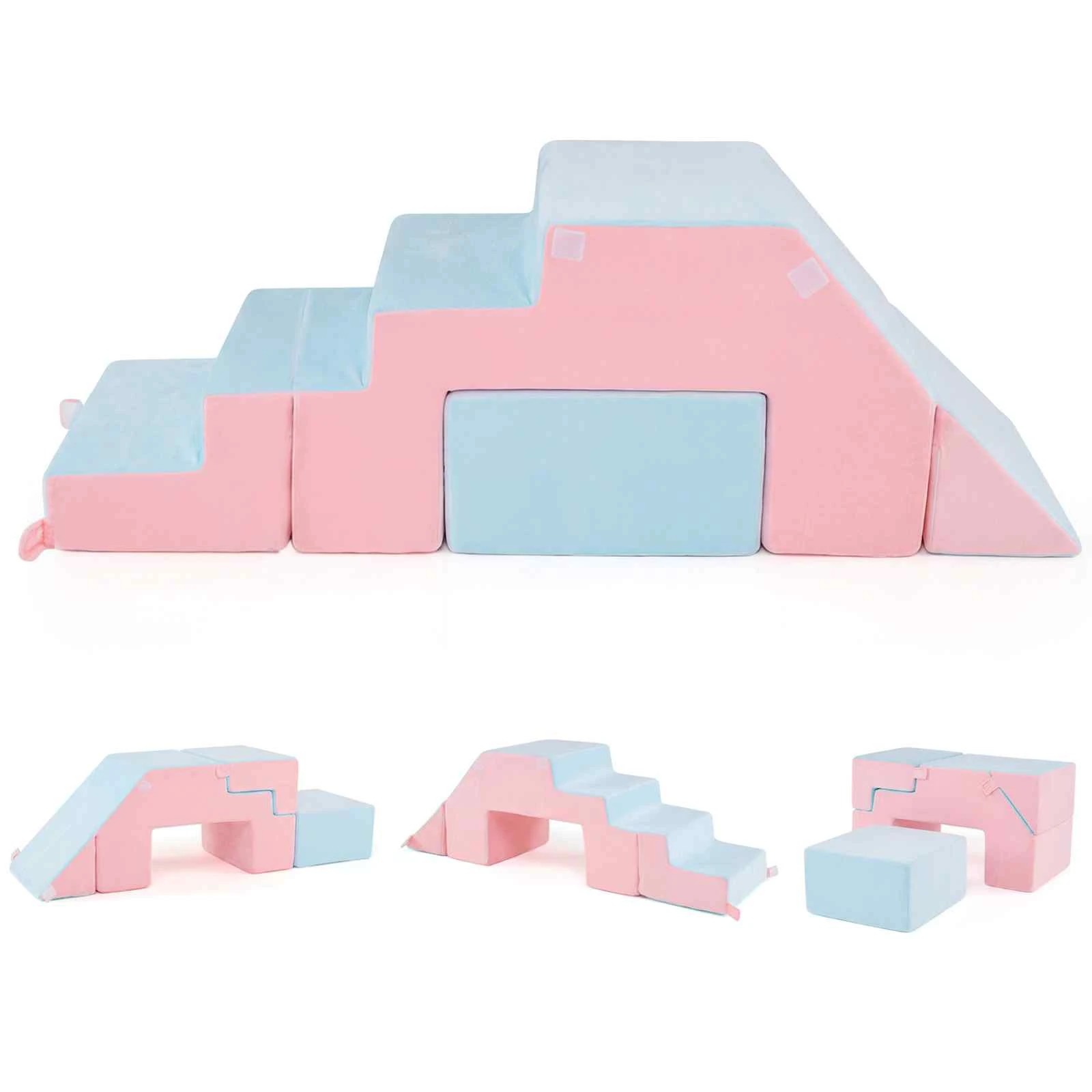 1 Costway 4-in-1 Foam Climbing Blocks Soft Climb Crawl Play Set - Pink, 1 of 3