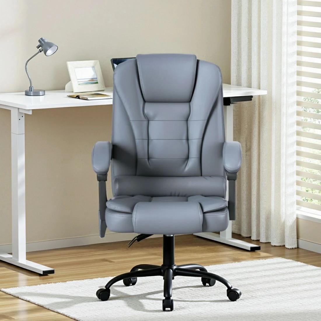 4 Artiss Executive Office Chair 4-Point Massage Adjustable Ergonomic Recline PU - Grey, 4 of 6