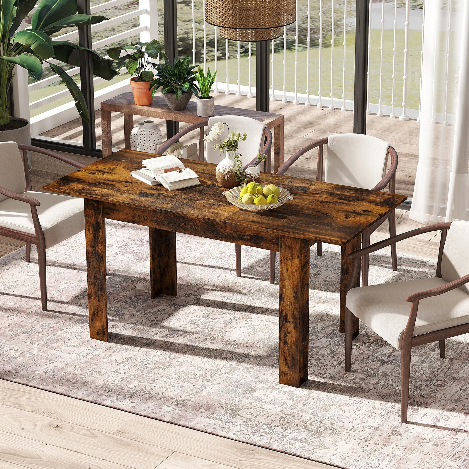 3 Costway 158cm Extendable Dining Table 4-6 People Kitchen Counter Table w/Adjustable Tabletop - Brown, 3 of 4