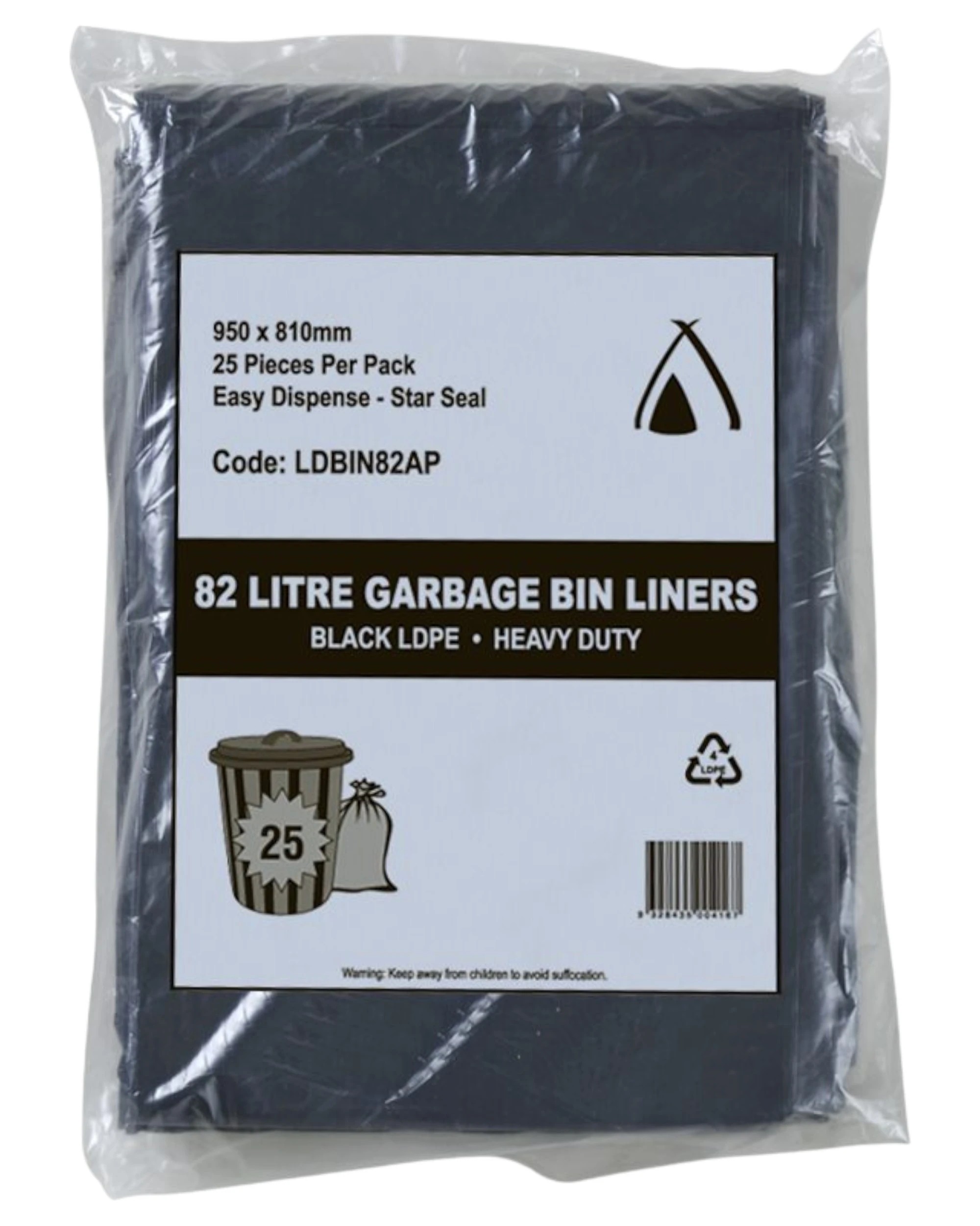 1 Huhtamaki 25 Pcs X 82L Garbage Binliners Ldpe All Purpose Bags - Black, 1 of 1