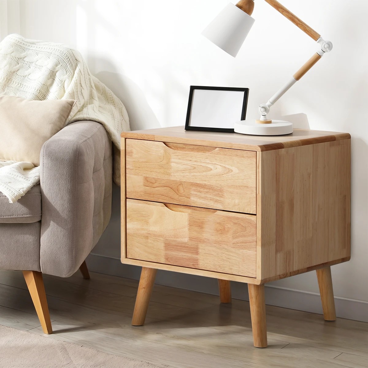 4 Oikiture 2pc Bedside Tables 2 Drawers Storage Nightstand Solid Wood - Natural, 4 of 8