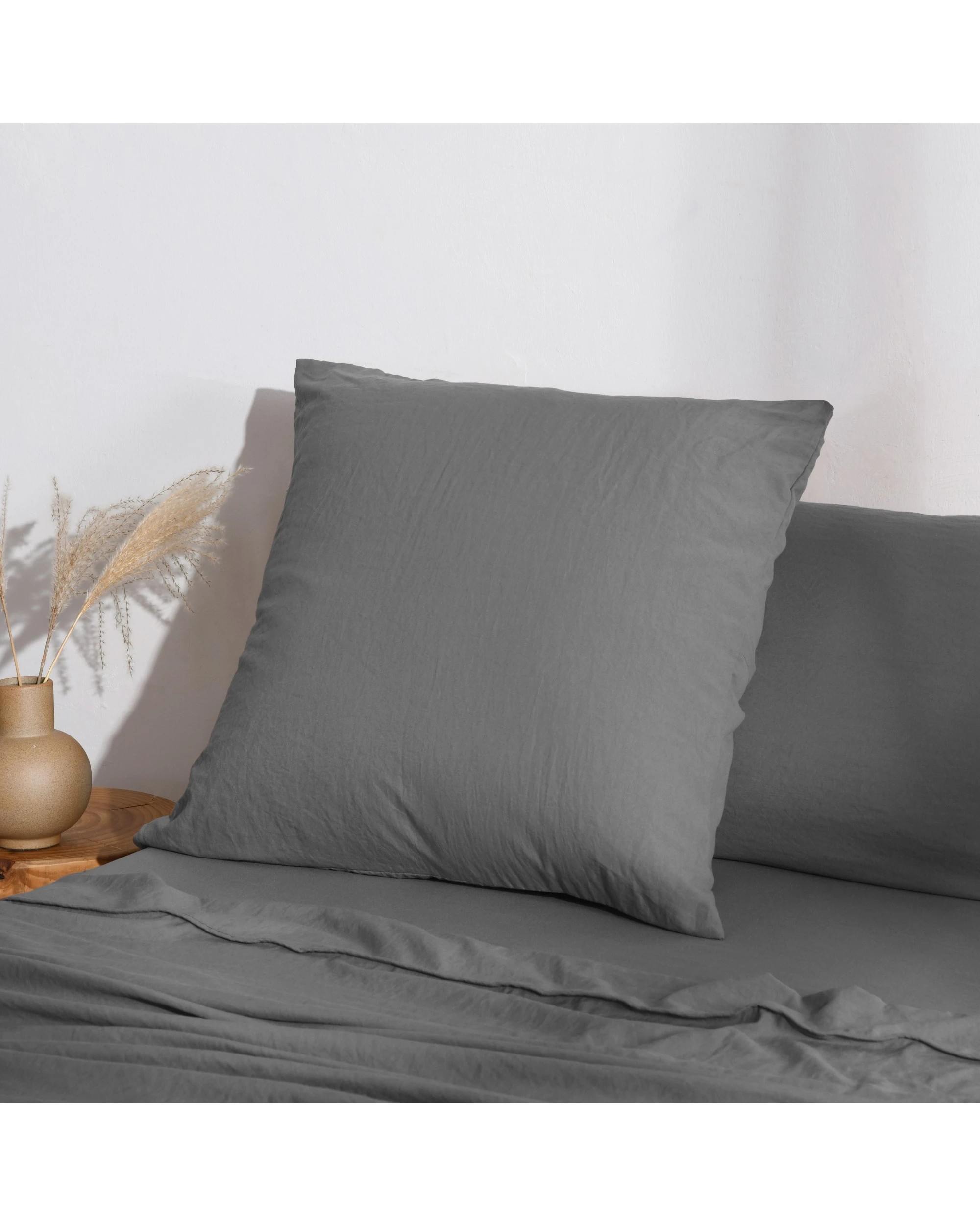 2 Dreamaker Superfine Washed Microfibre European Pillowcase - Charcoal, 2 of 5