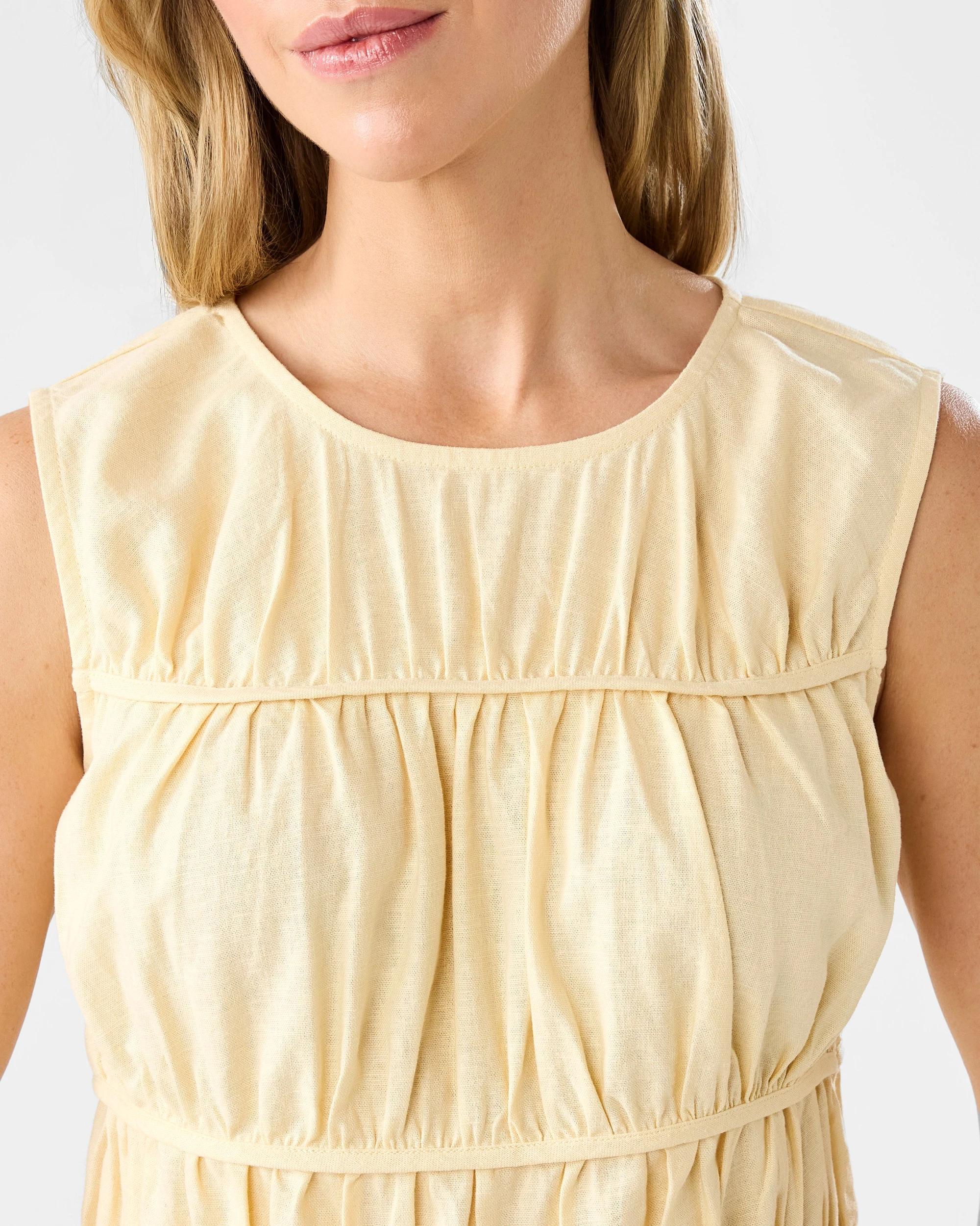 5 Sleeveless Linen Blend Ruched Top Vanilla, 5 of 6
