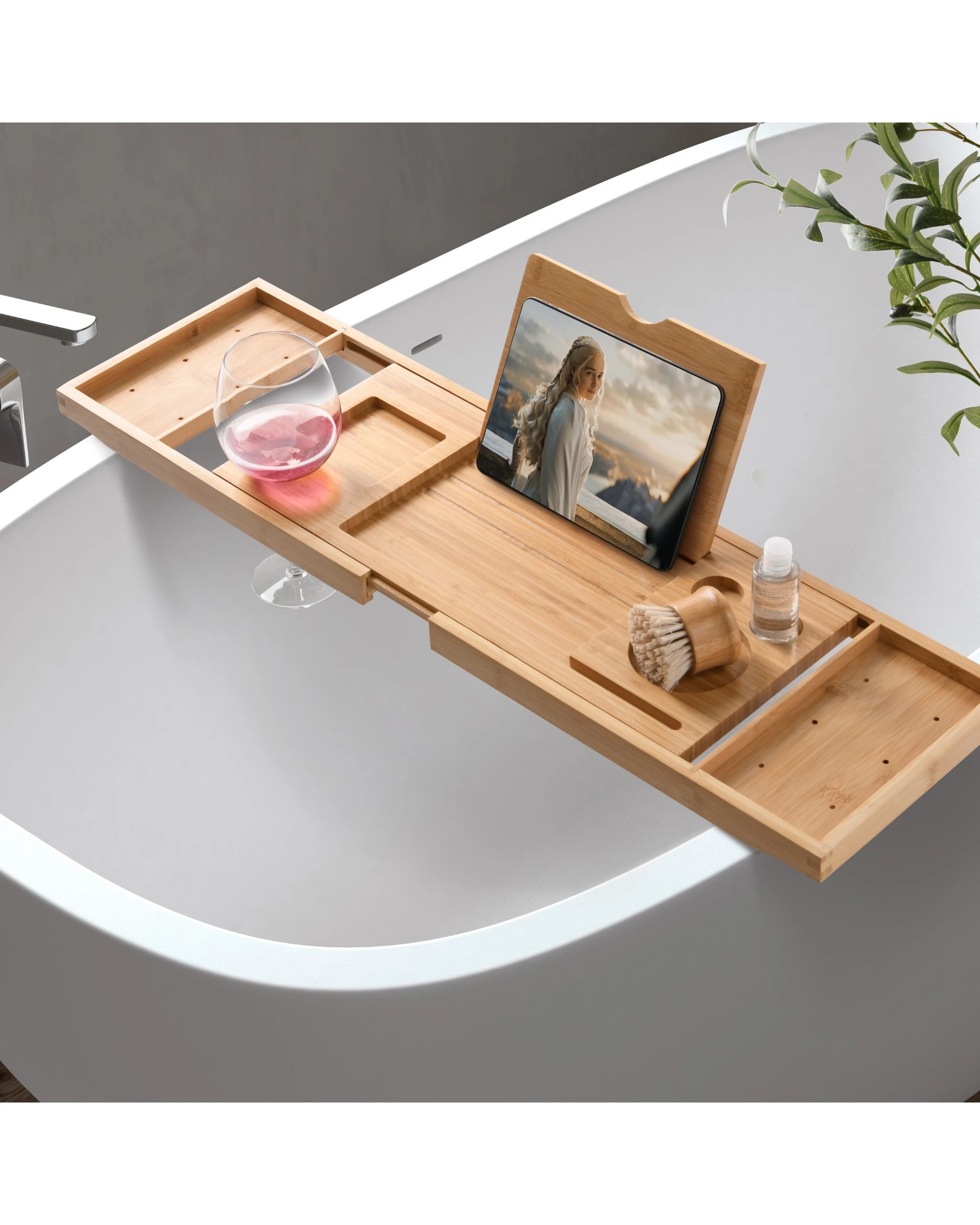 1 Cadence & Co. Bimini Luxe Adjustabe Bamboo Bath Caddy - Natural, 1 of 5