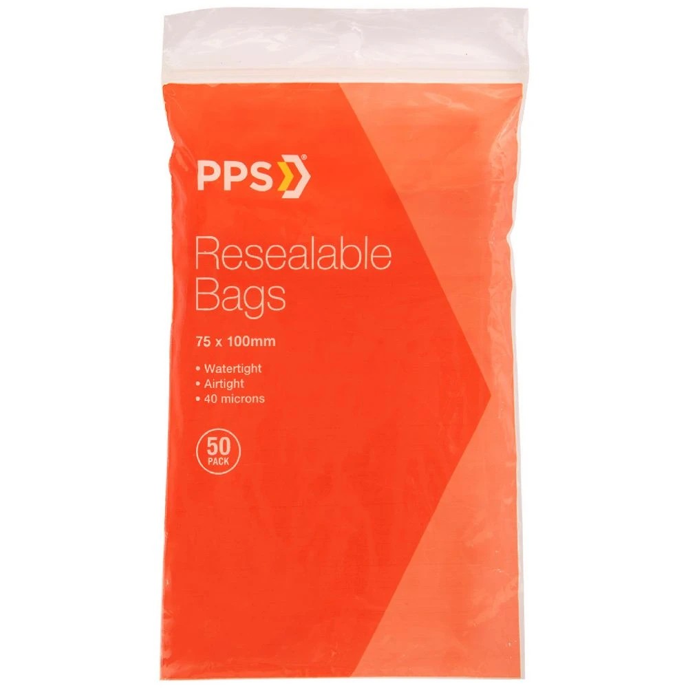 1 PPS 75 x 100mm Resealable Bags 50 Pack, 1 of 3