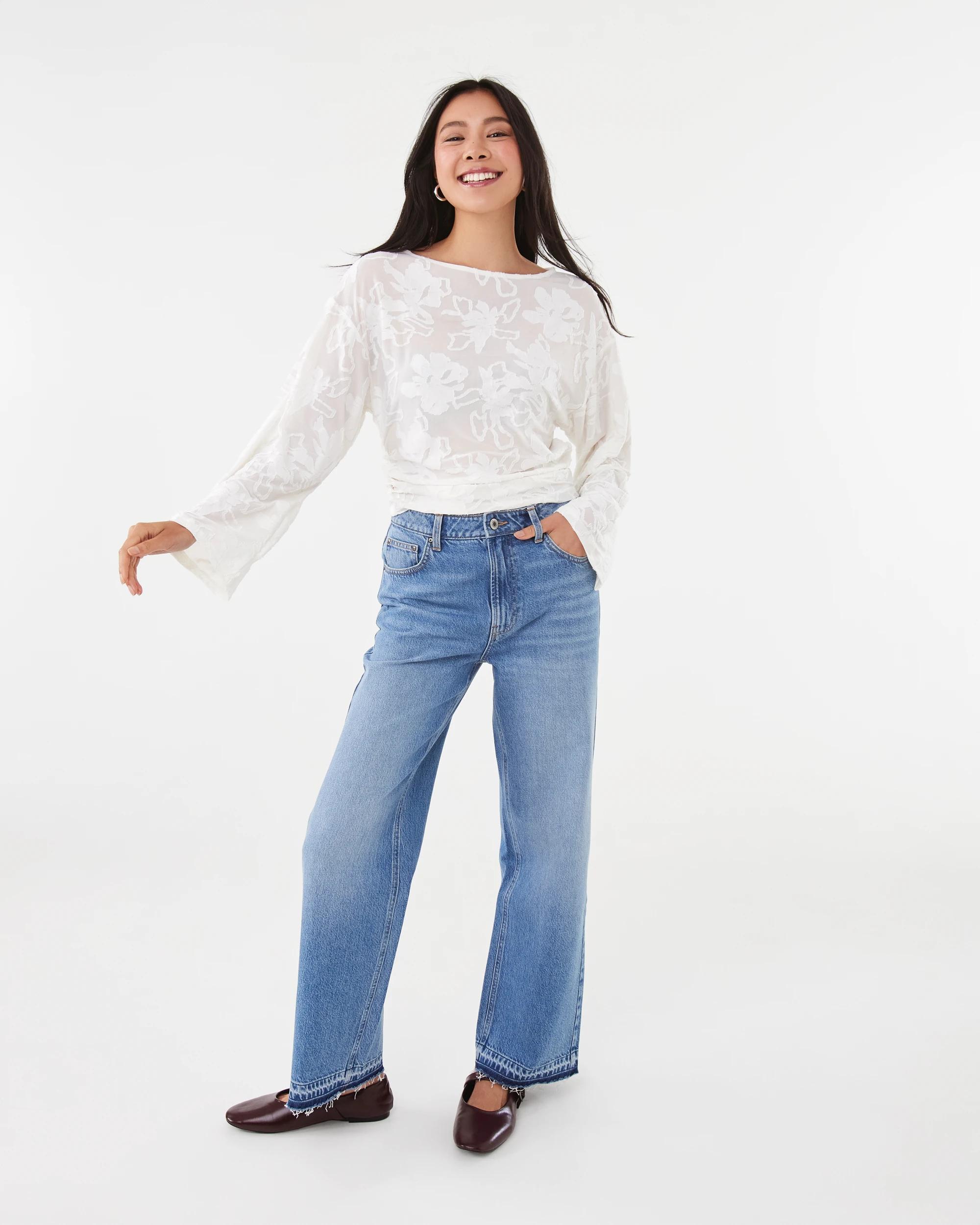 2 Long Sleeve Jacquard Top Cld White, 2 of 7