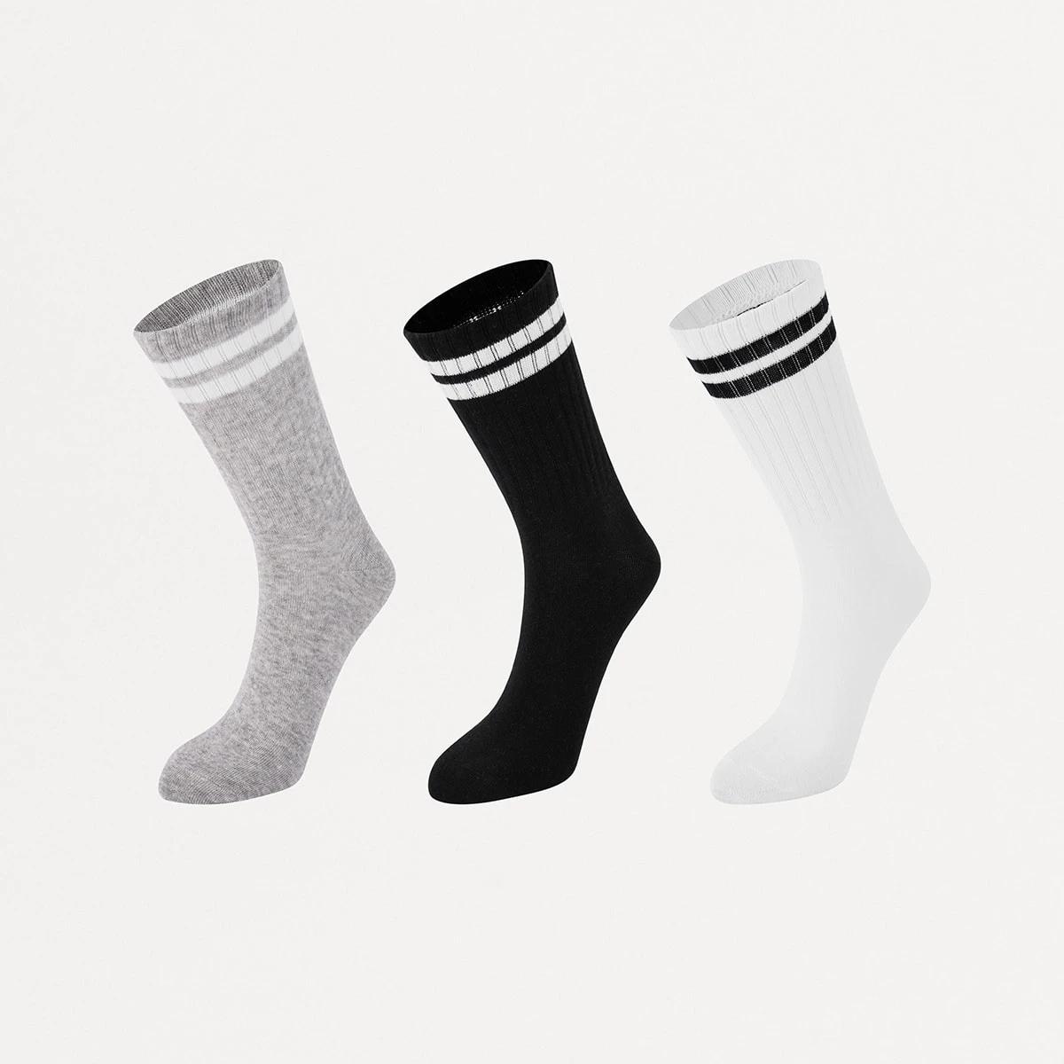1 3 Pack Chunky Ribbed Full Crew Socks CORE STRIPE, 1 of 3