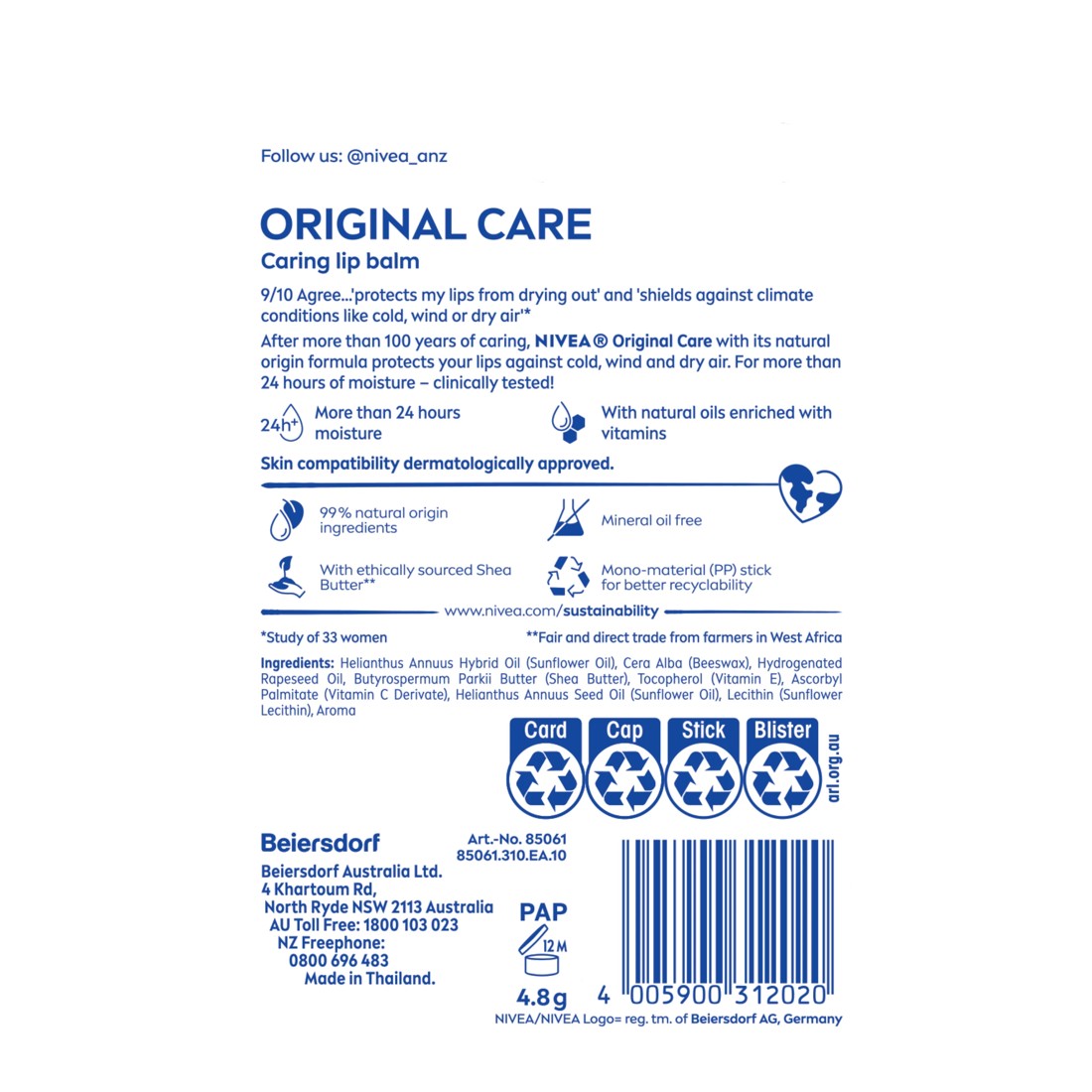 2 Nivea Original Care Lip Balm 4.8g, 2 of 8