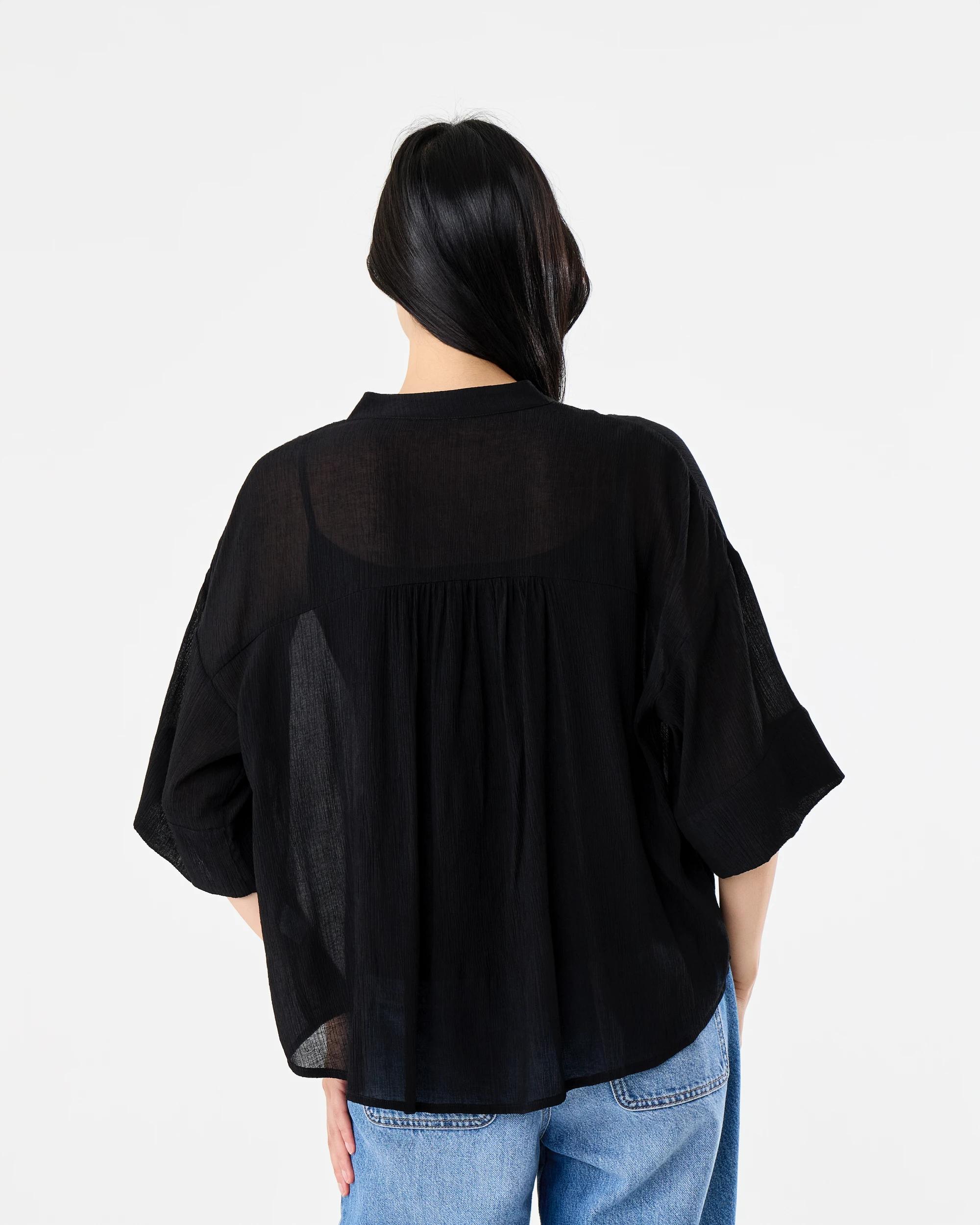 3 Short Sleeve Dolman Button Detail Shirt Black, 3 of 6