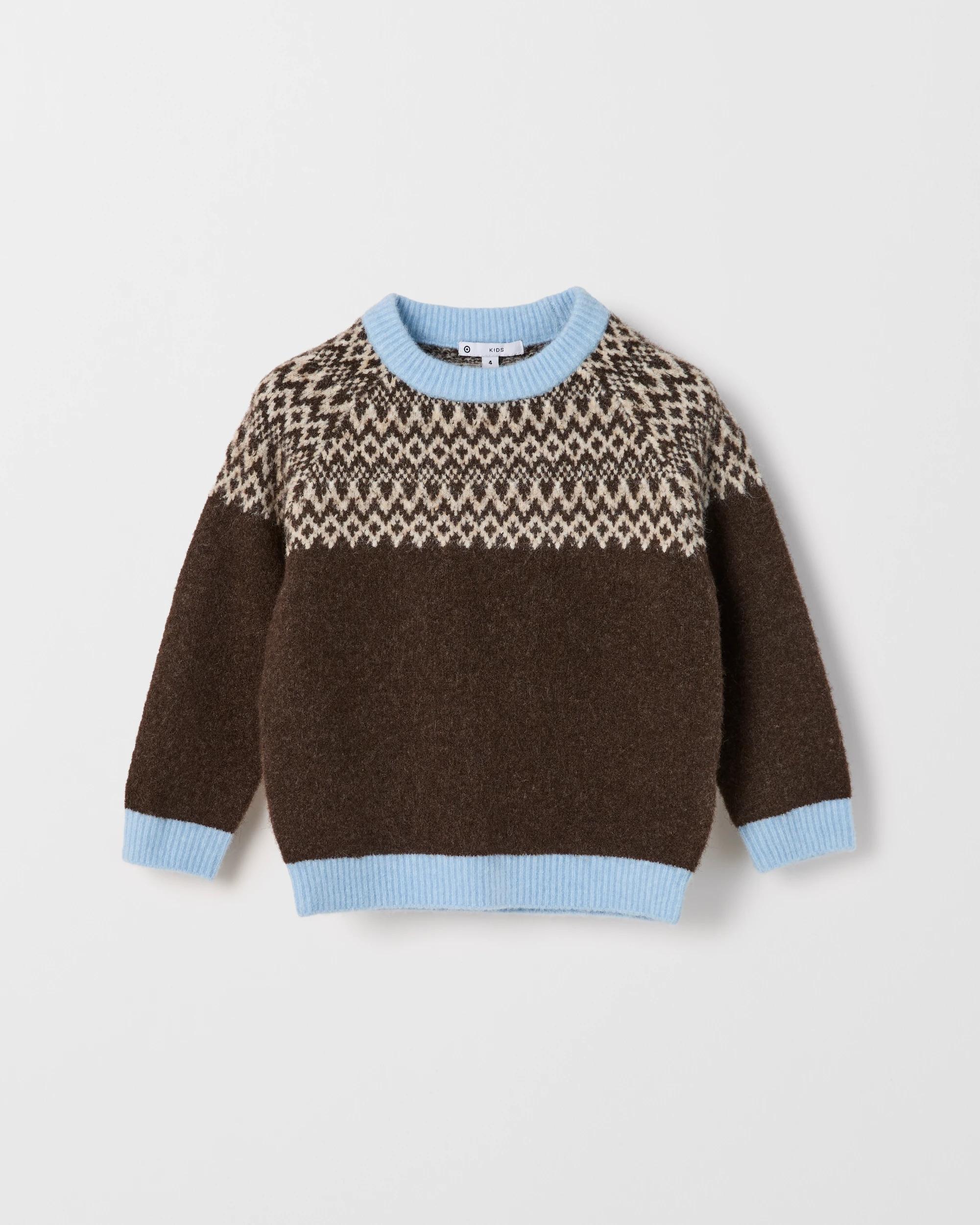 5 Target Kids Fairisle Knit Crew Neck Sweater BROWN, 5 of 6