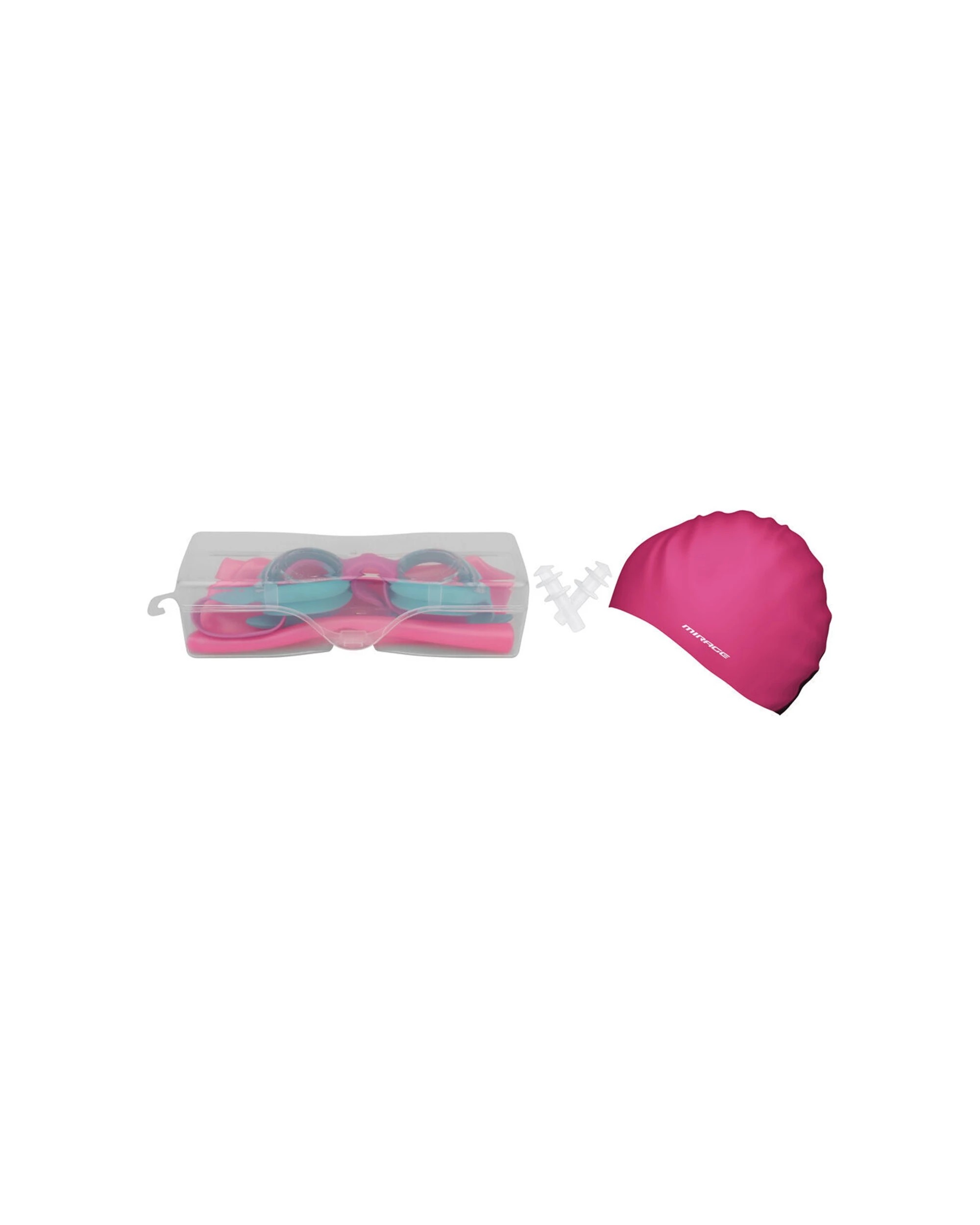 2 Mirage 2PK Junior Kids Goggles Swim Cap Ear Plugs Swimming Pack Age 6 to 14 - Pink, 2 of 3