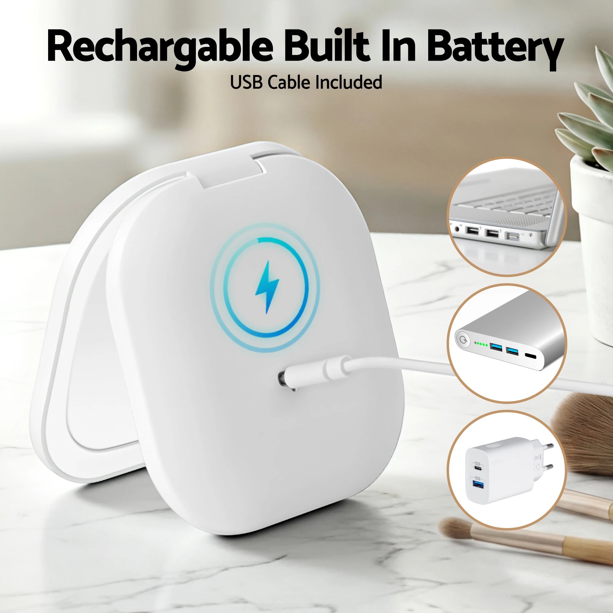 5 Embellir LED Compact Mirror Lighted Travel Makeup Mirror Pocket-Sized 1x 10x Magnification Square - White, 5 of 7