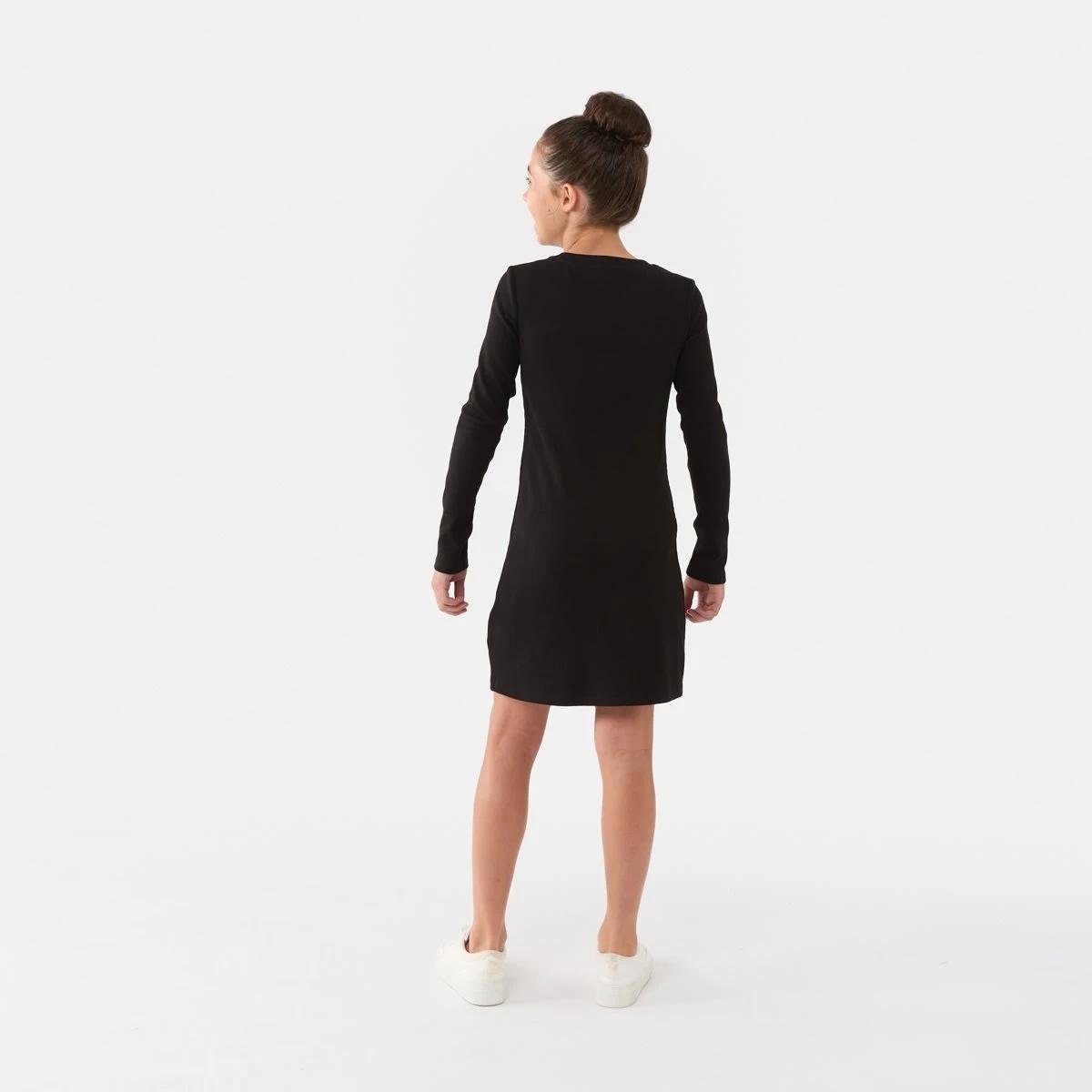 2 Long Sleeve Ribbed Knit Dress Black, 2 of 6