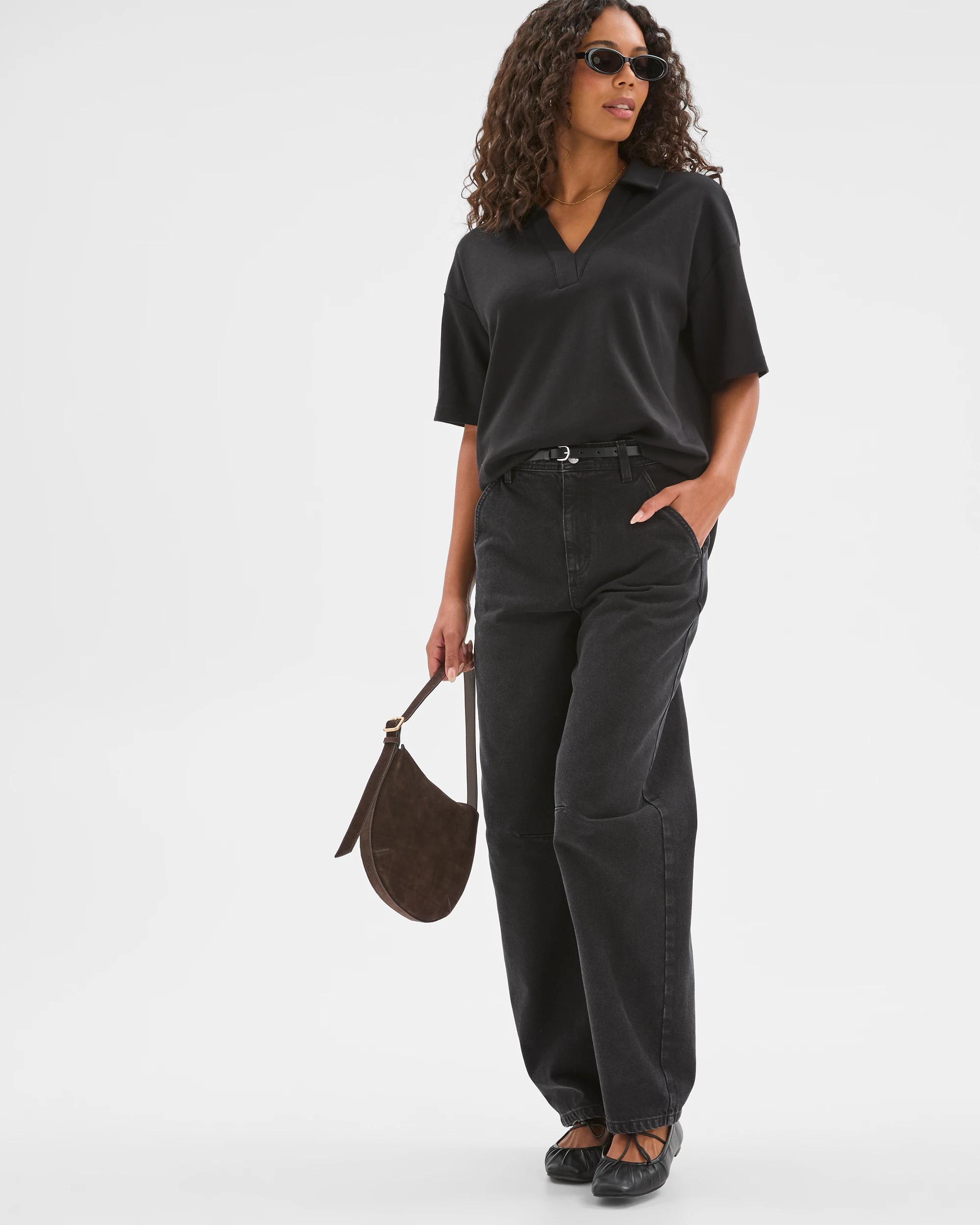 4 Target Woman Australian Cotton Blend Interlock Polo Neck T-Shirt BLACK, 4 of 7