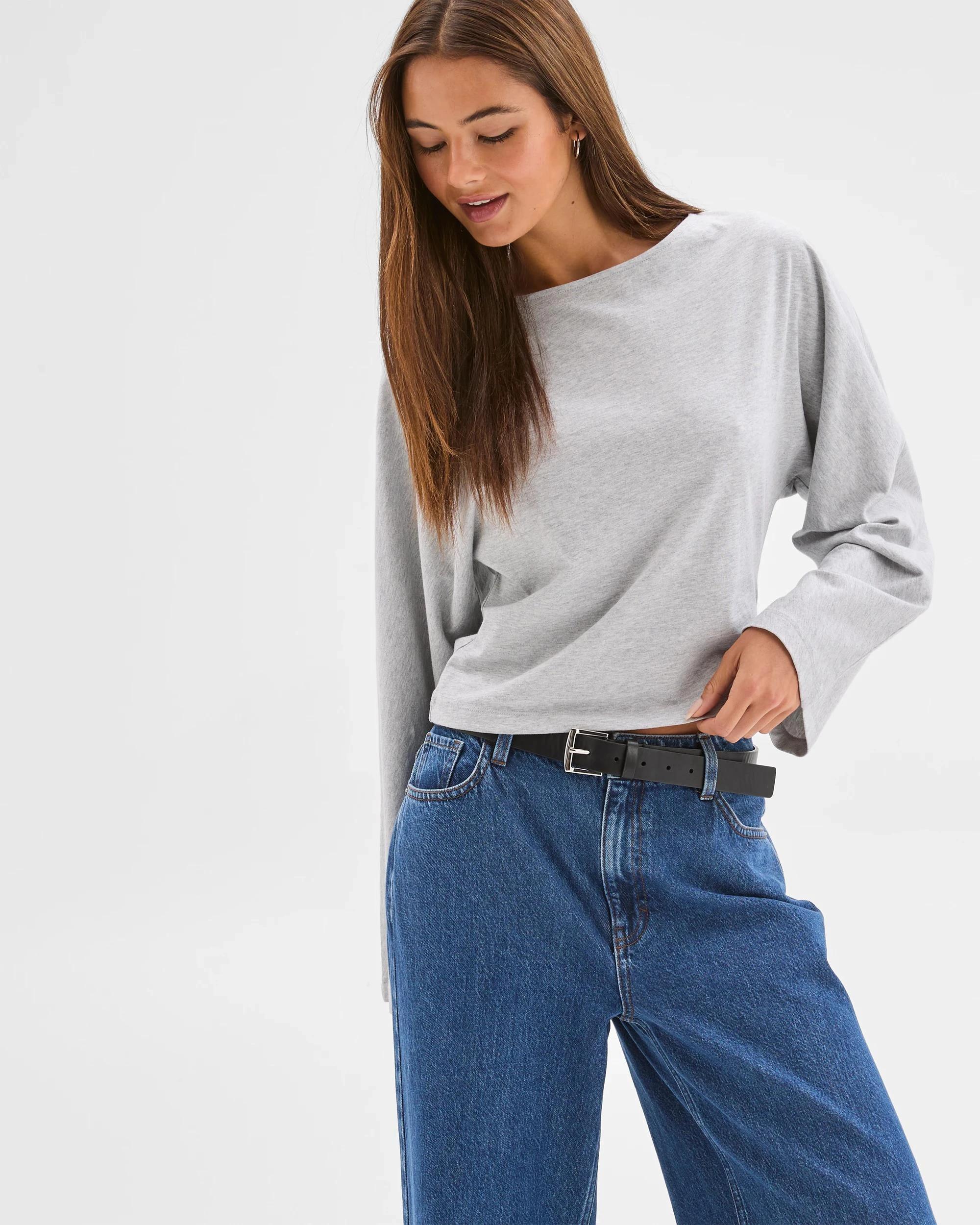 3 Lily Loves Australian Cotton Cinch In Long Sleeve Top GREY MARLE, 3 of 6