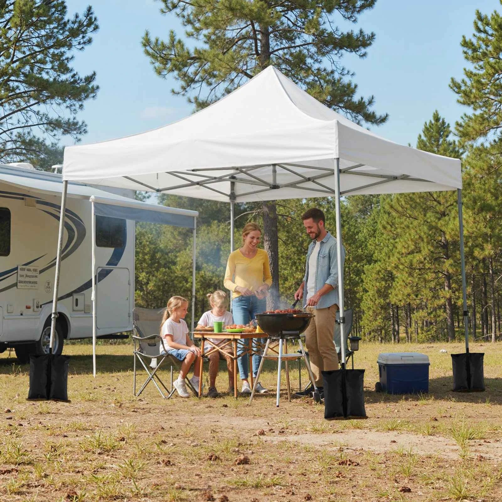 2 Costway 3x3m Pop up Canopy Tent w/Sidewalls & Awning - White, 2 of 3