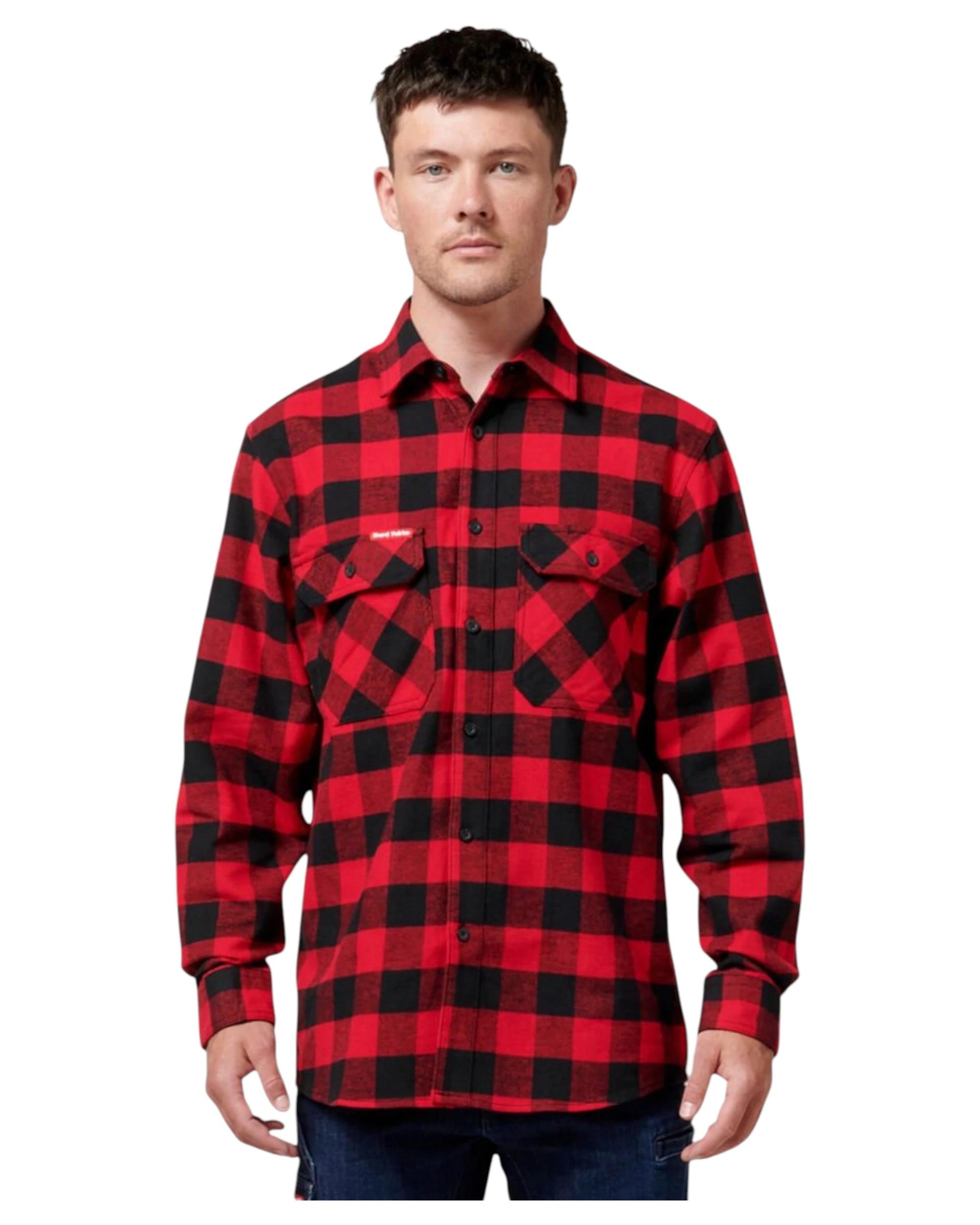 2 Hard Yakka Mens Foundation New Check Flannel Shirt Red Red Check, 2 of 6
