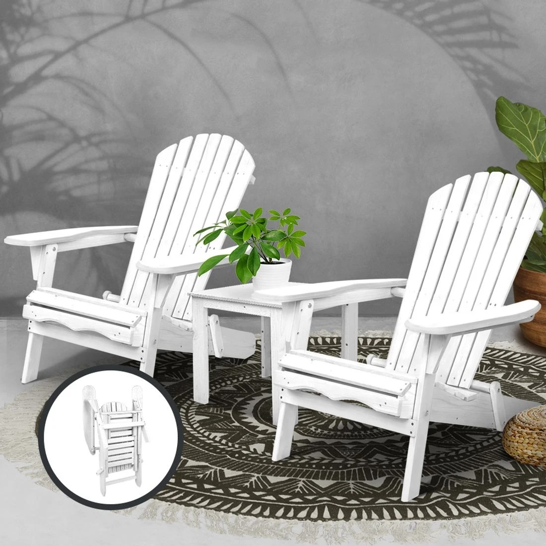 8 Gardeon 3-Piece Adirondack Outdoor Table and Chairs Wooden Foldable Beach Set Outdoor Dining Set - White, 8 of 8