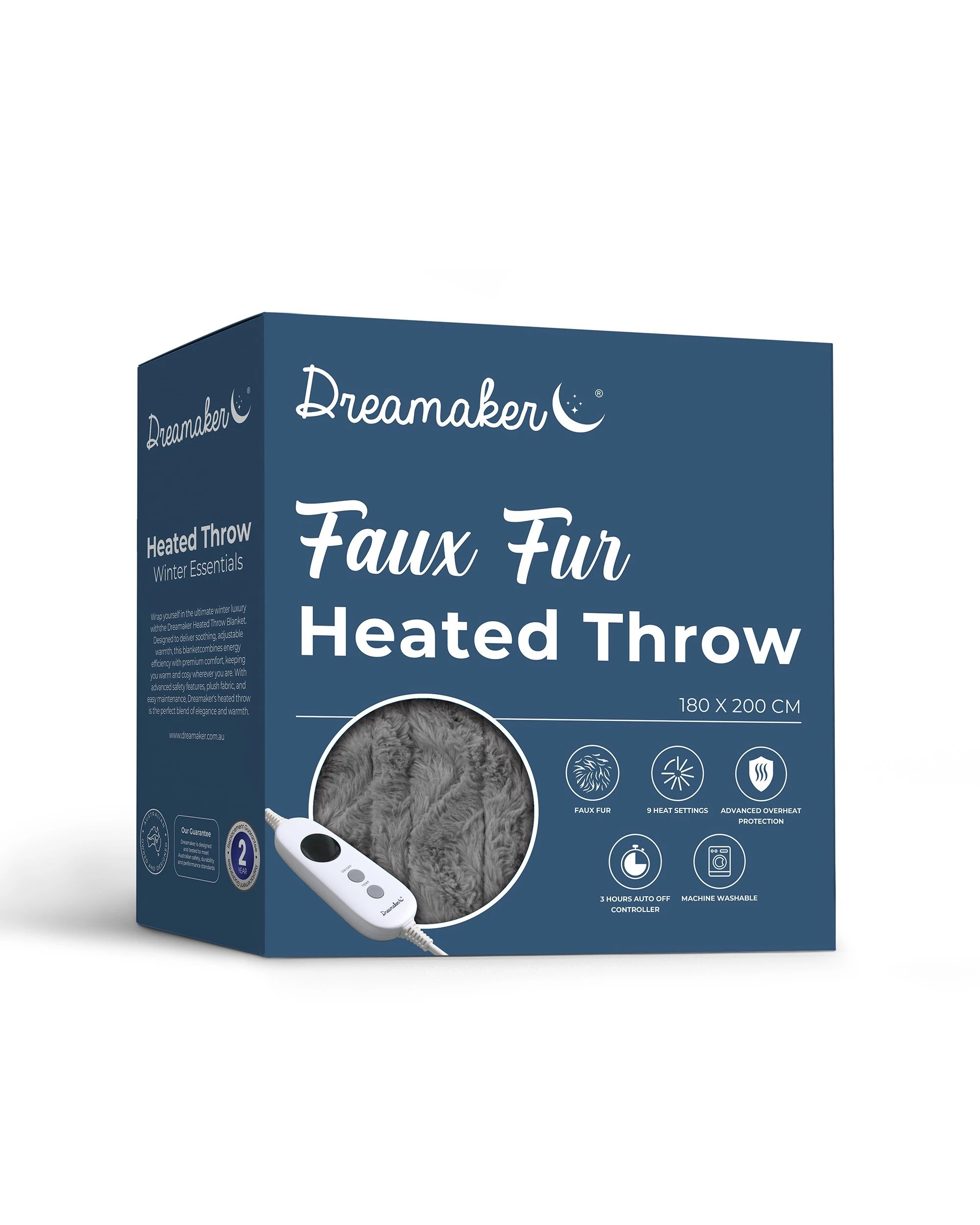 7 Dreamaker Felix 500gsm Faux Fur Heated Throw 180x200cm - Silver Grey, 7 of 7