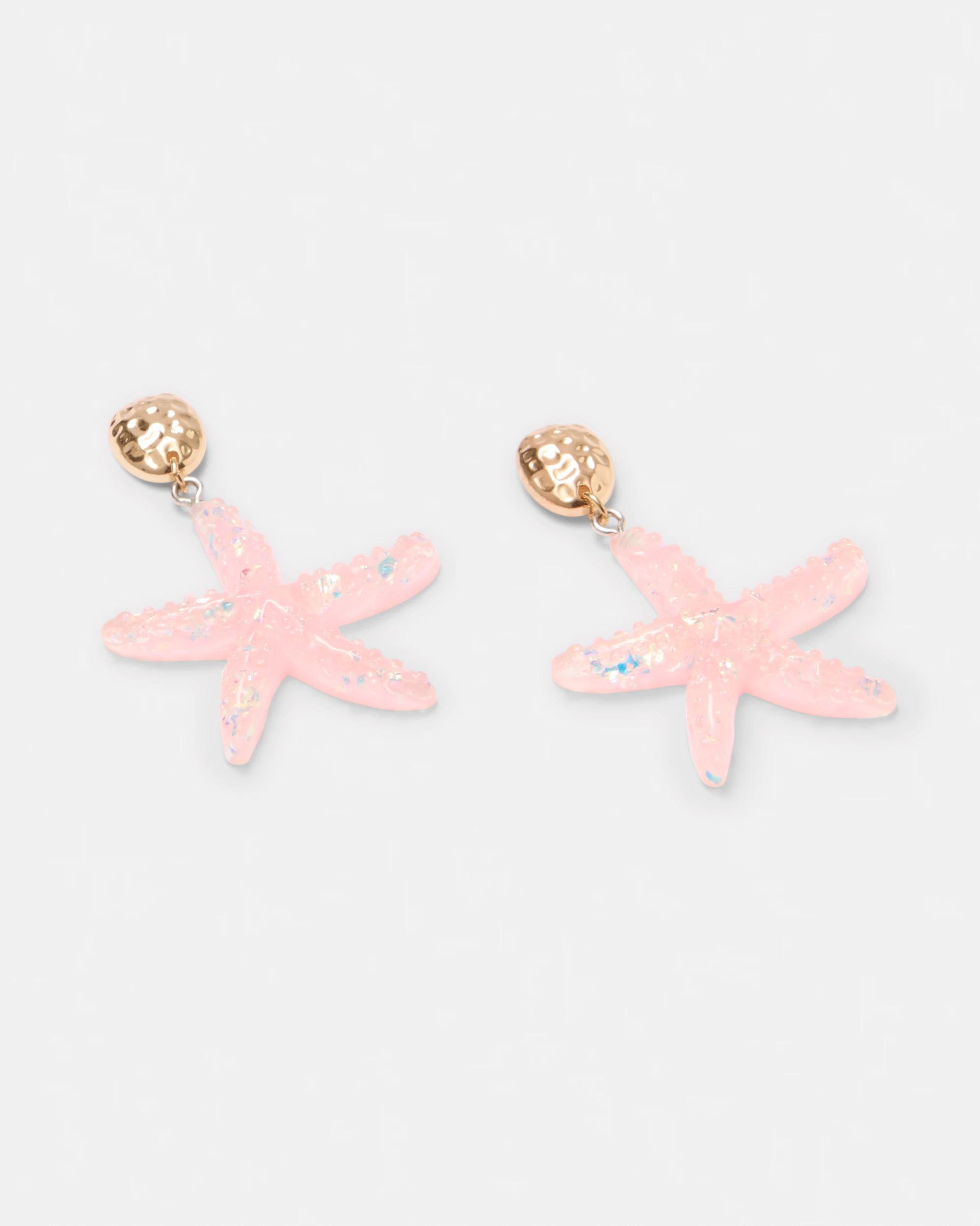 2 Starfish Drop Earrings - Pink and Gold Tone Gold, 2 of 5