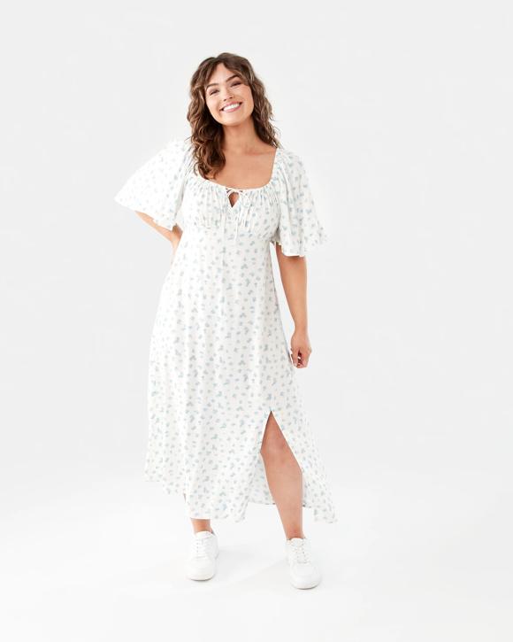 Short Sleeve Square Neck Tea Midi Dress