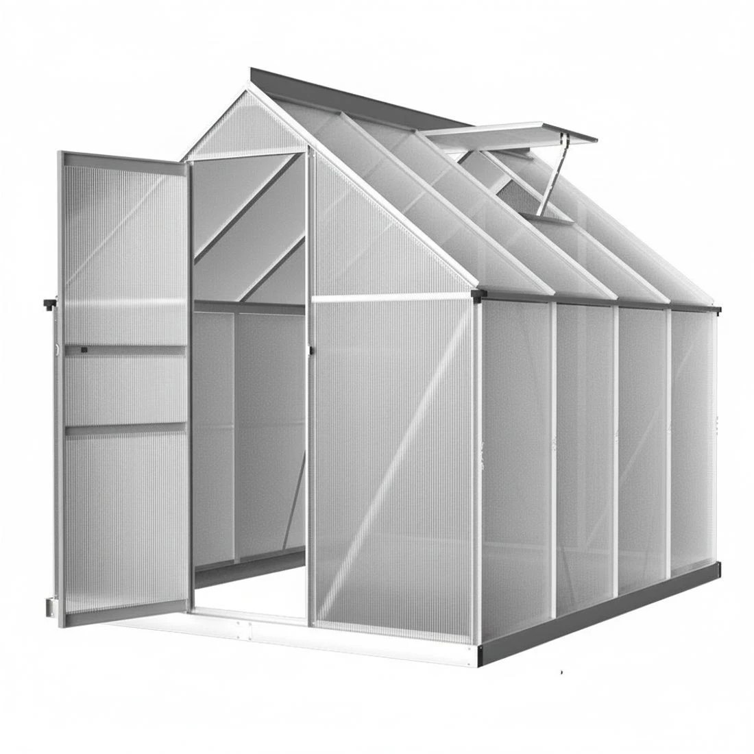 4 Green Fingers Greenhouse Aluminium Polycarbonate Green House Garden Shed - Clear, 4 of 6