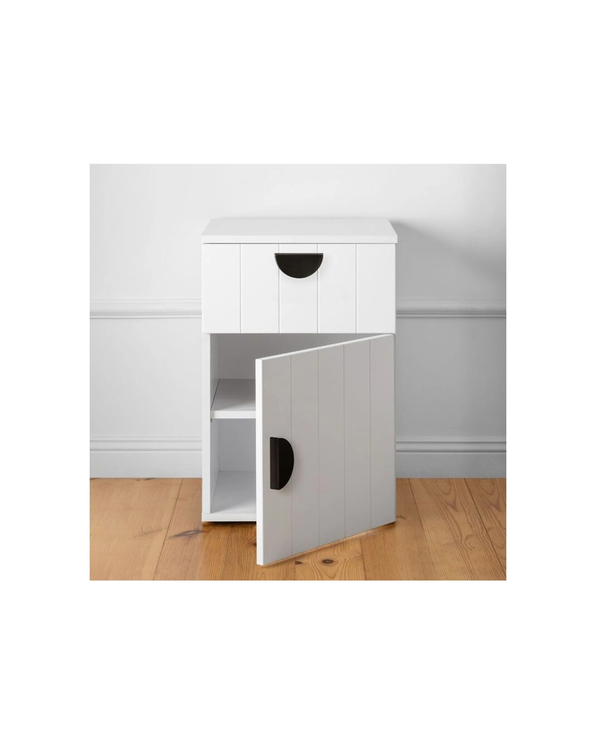 2 European Cabinetry Porto VJ Panel Front Bedside Table Half Moon Handle - White, 2 of 4
