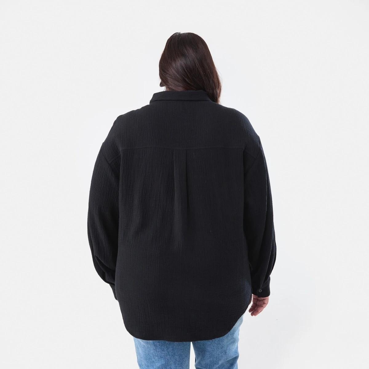 3 Curve Long Sleeve Double Cloth Shirt BLACK, 3 of 5